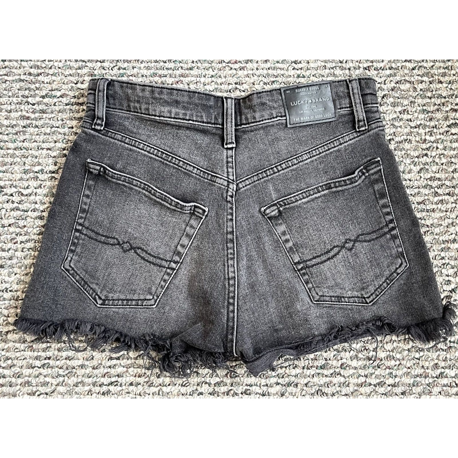 Lucky Brand Lucky Brand Shorts Womens 2/26 Black Denim Cut Off Distressed Pocket Zip Cotton Size 26" / US 2 / IT 38 - 7 Thumbnail
