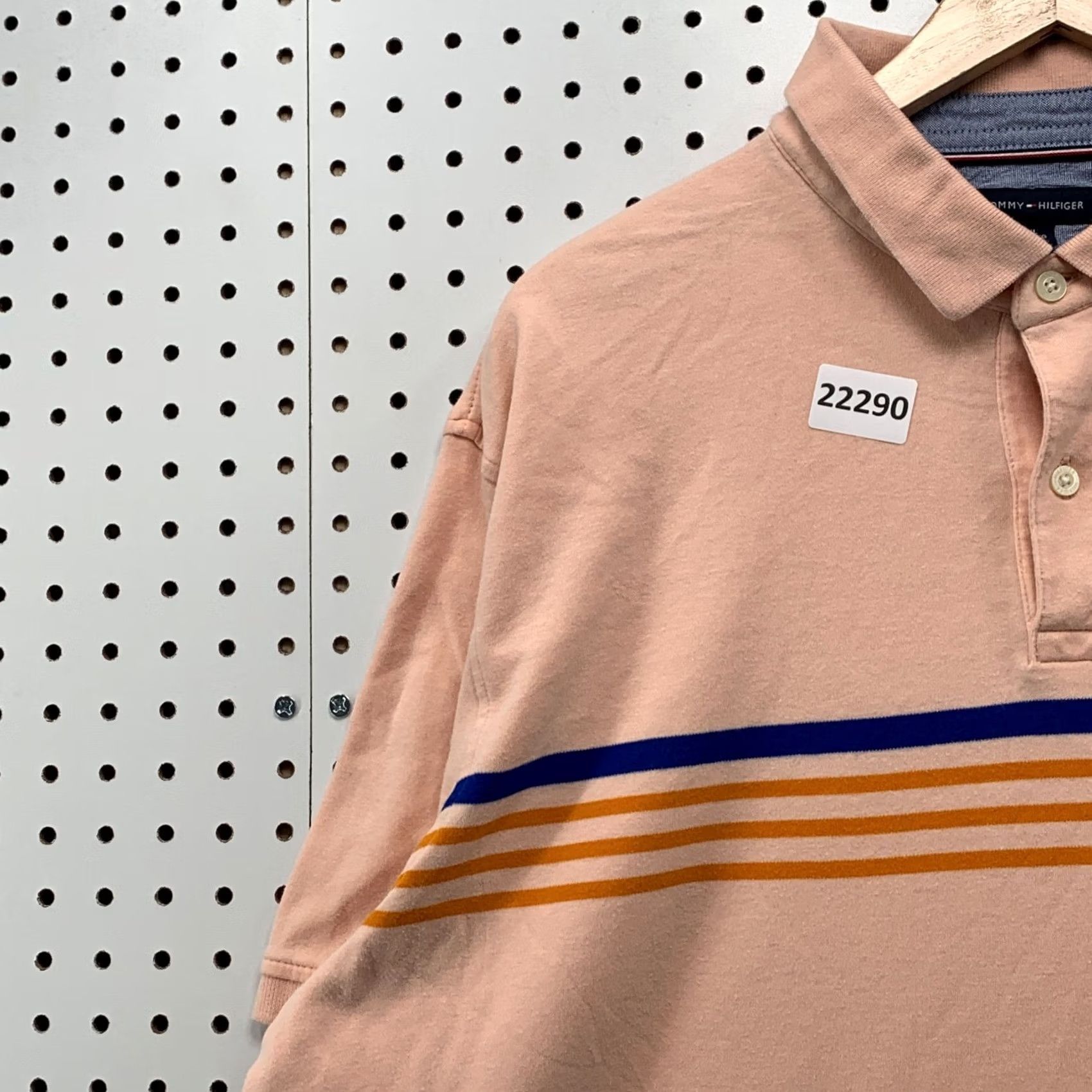 Tommy Hilfiger Tommy Hilfiger Polo Shirt Pink Blue Orange Striped Mens XL Classic Fit 25x28 Size US XL / EU 56 / 4 - 7 Thumbnail