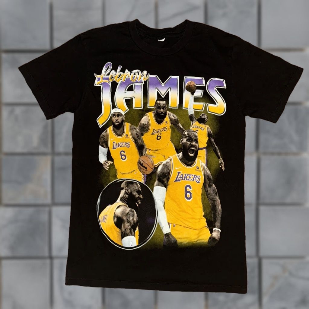 Vintage LeBron James Laker Rap Tee Black Small 17x26 Shirt Mens Regular Short Sleeve Crew Neck Cotton Knit Sports NBA 2010s (if applicable) Size US S / EU 44-46 / 1 - 1 Thumbnail