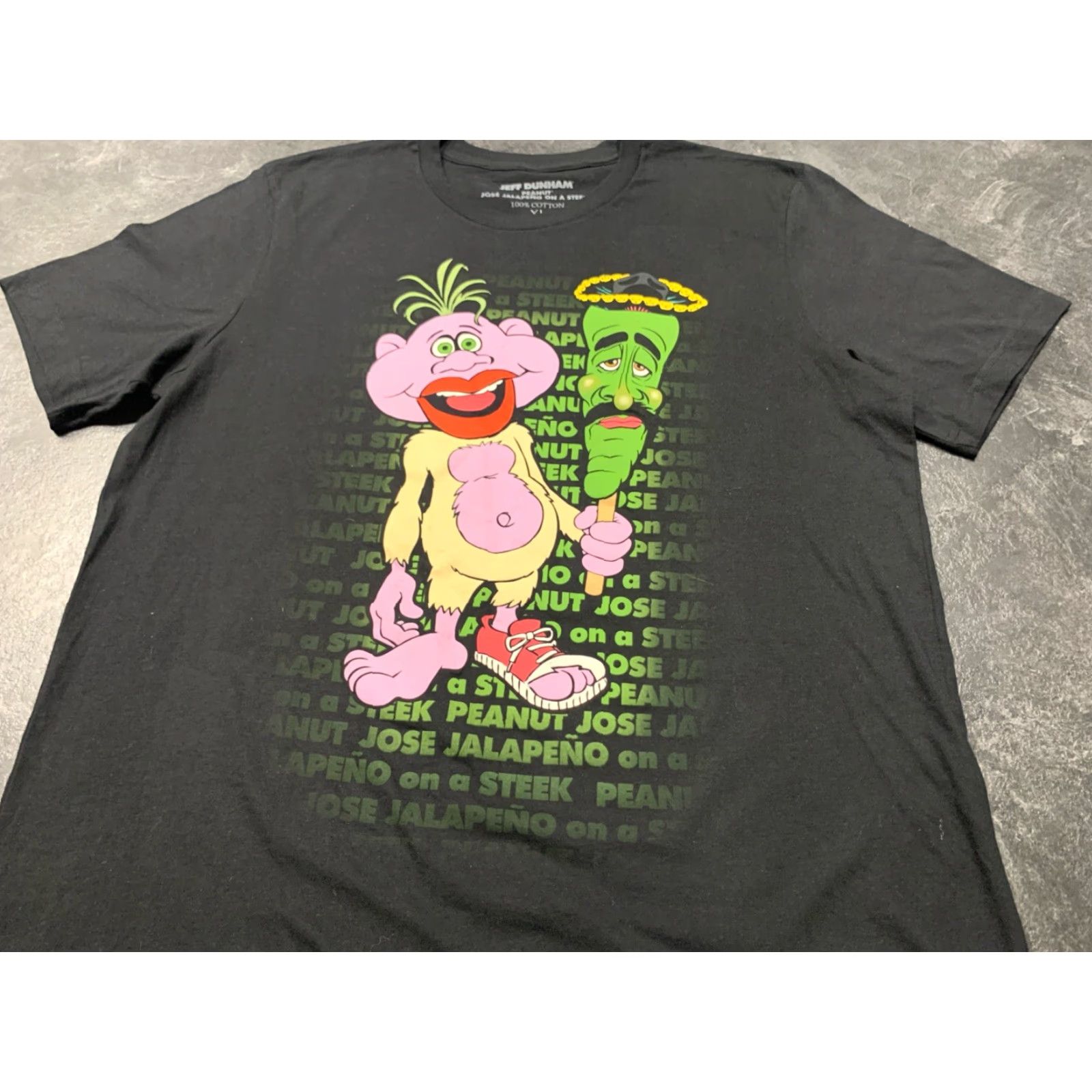 Gildan VINTAGE Gildan Jeff Dunham Graphic T-Shirt Mens Large Black Peanut Jose Jalapeno Mens Size US XL / EU 56 / 4 - 2 Thumbnail