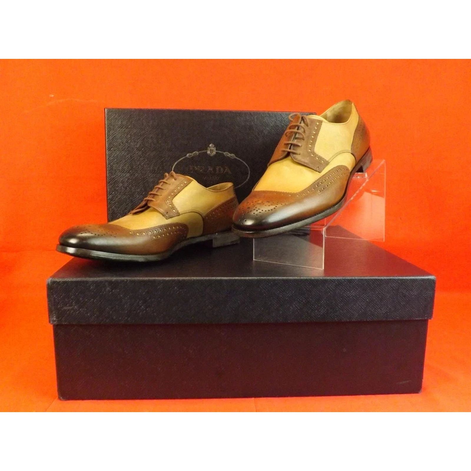 Prada PRADA 2EF020 BROWN TAN LEATHER BROGUE OXFORDS TREES SET 9 Size US 10 / EU 43 - 9 Thumbnail