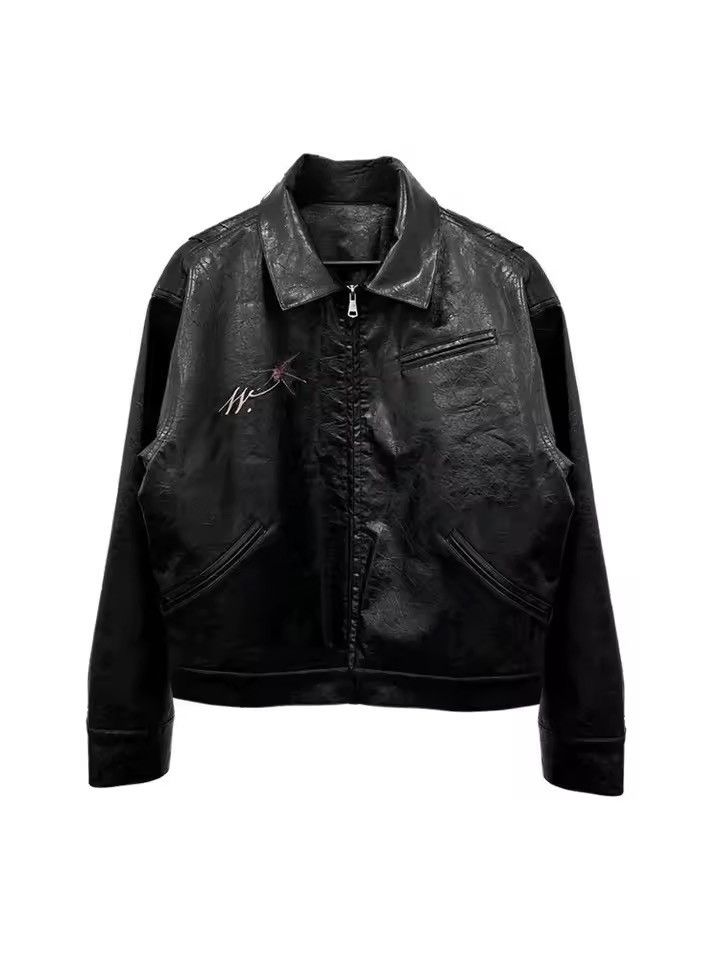 Japanese Brand Black Faux Leather Graphic Print Jacket, Relaxed Fit Size US L / EU 52-54 / 3 - 4 Thumbnail