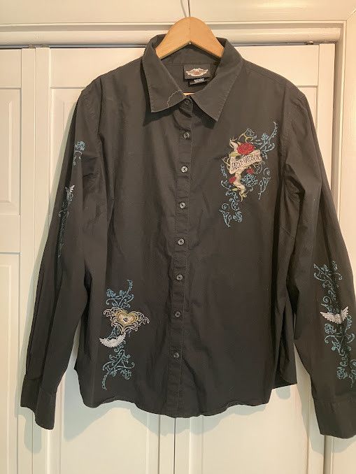 Harley Davidson Vintage Harley Davidson Women's Black Long Sleeve Button up Size L / US 10 / IT 46 - 1 Thumbnail