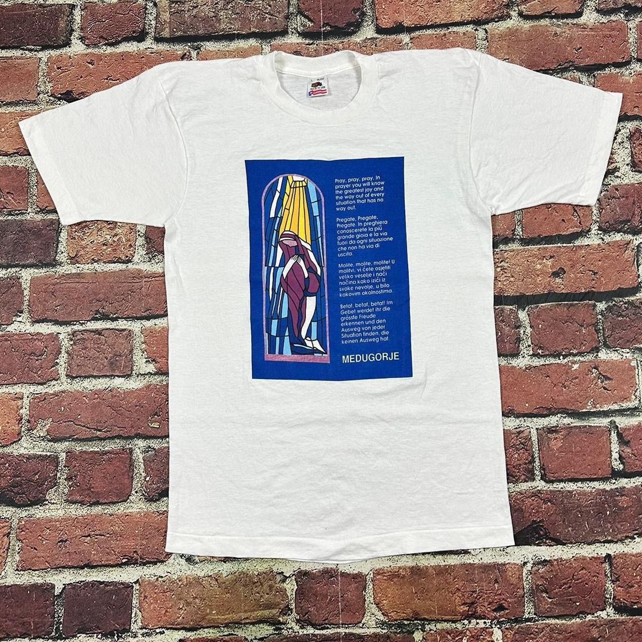 Vintage Vtg Virgin Mary Prayer Medjugorje Tee Single Stitch Religion Size US L / EU 52-54 / 3 - 1 Thumbnail
