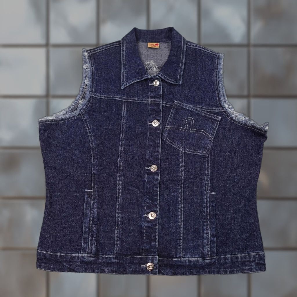 Vintage VINTAGE Apple Bottoms Vest Womens Denim Sleeveless Blue 13/14 Grunge Y2K Frayed Button Embroidered Logo Pockets Size 34" / US 12 / IT 48 - 1 Thumbnail