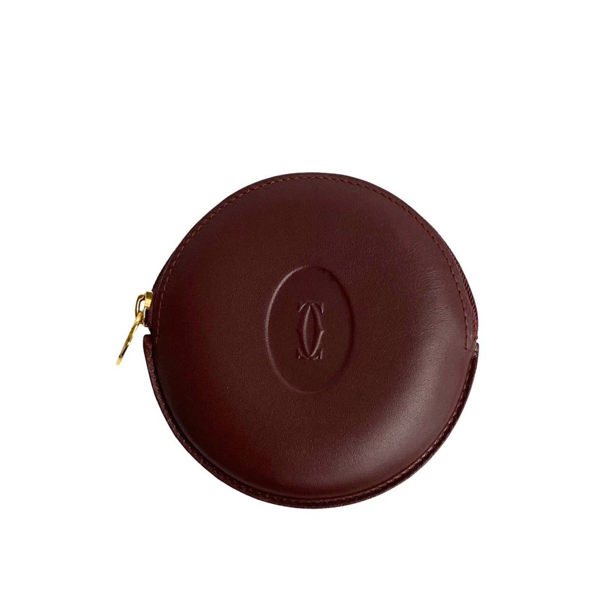 image of Cartier Must Line Leather Round Zip Wallet/coin Case Coin Purse Bordeaux 78680 in Wine Red, Women's