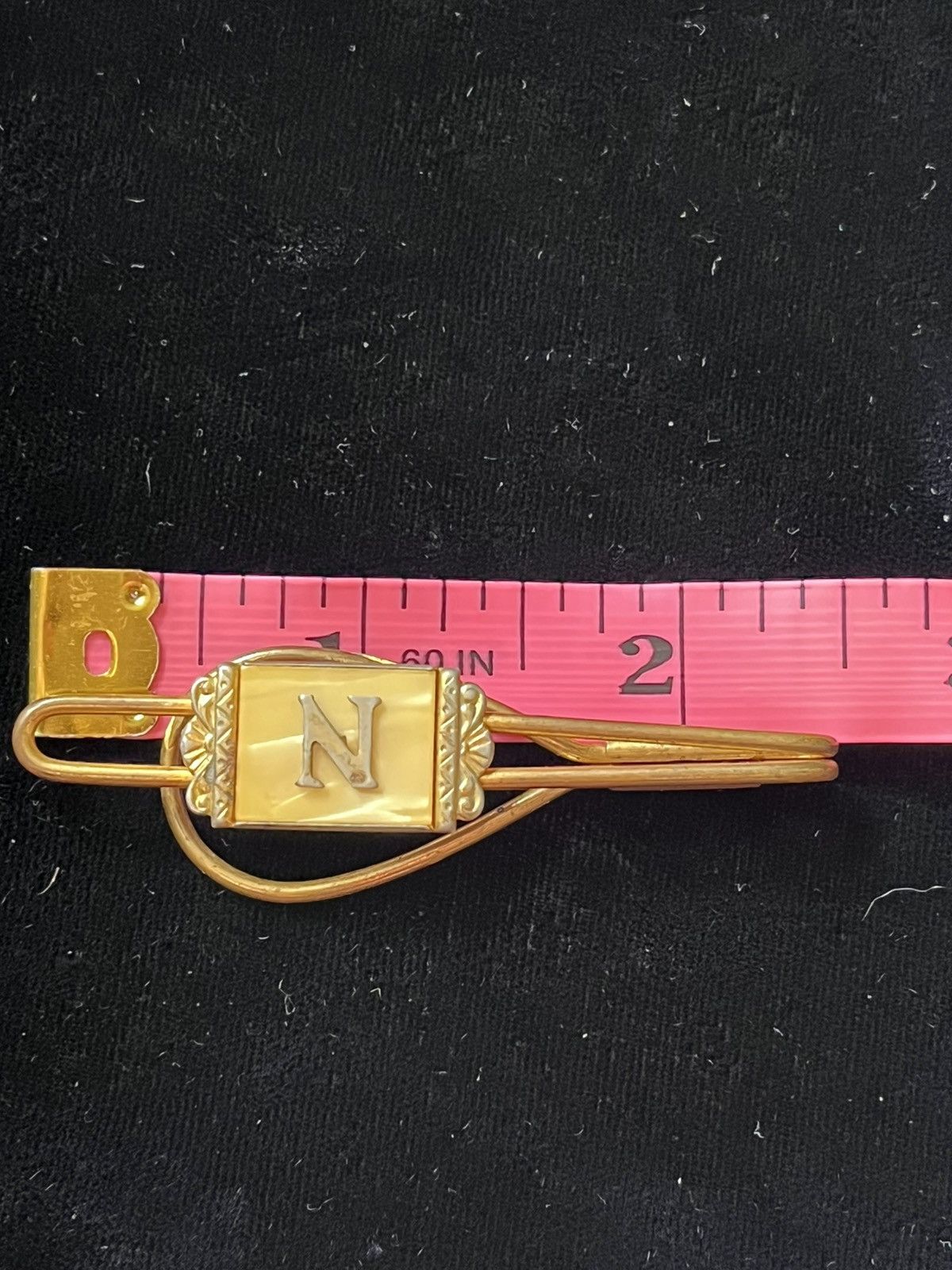 Other Vintage 50s 60s Gold Tone Tie Clip Initial N Mother Pearl Size ONE SIZE - 4 Thumbnail