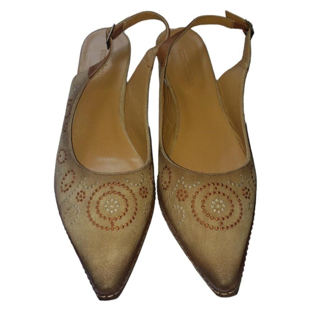 Sundae School SH119 Sundance Minette Embroidered Leather Slingback Tan 9.5 Size US 9.5 / IT 39.5 - 1 Thumbnail
