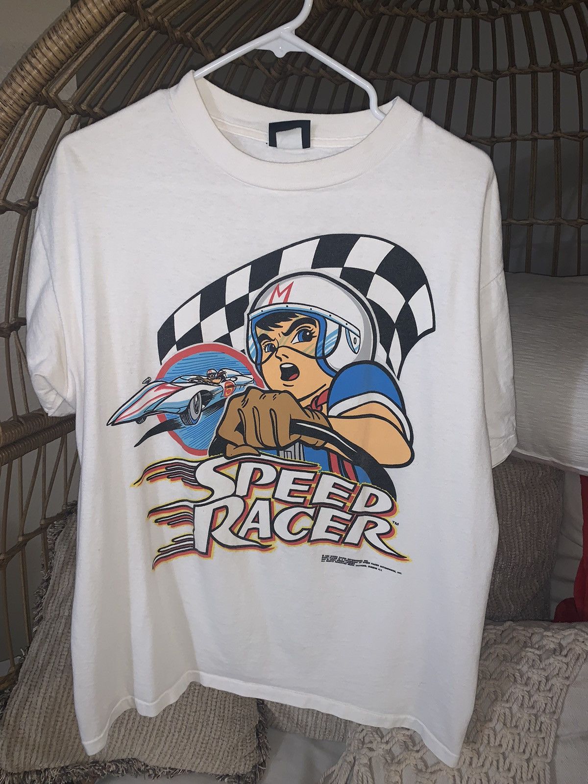 image of Vintage 1992 Speed Racer Shirt in White, Men's (Size XL)