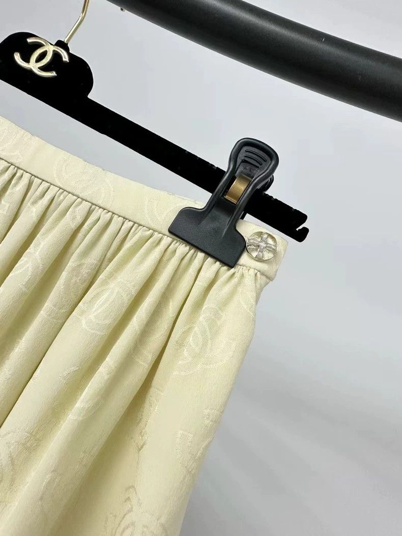 Chanel Chanel 23S light yellow full logo silk skirt Size 42" / US 20 - 3 Thumbnail