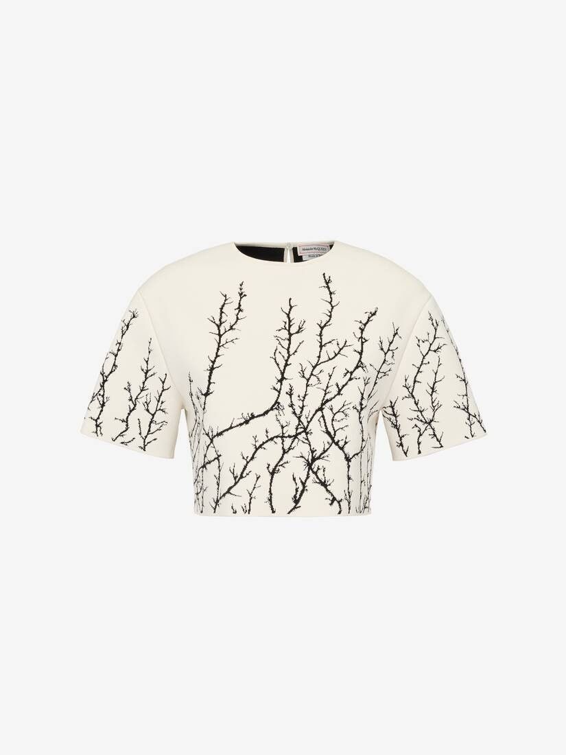 Alexander McQueen o1srvl11e0326 Thorn Branches Crop Top in Ivory/Black Size L / US 10 / IT 46 - 1 Thumbnail
