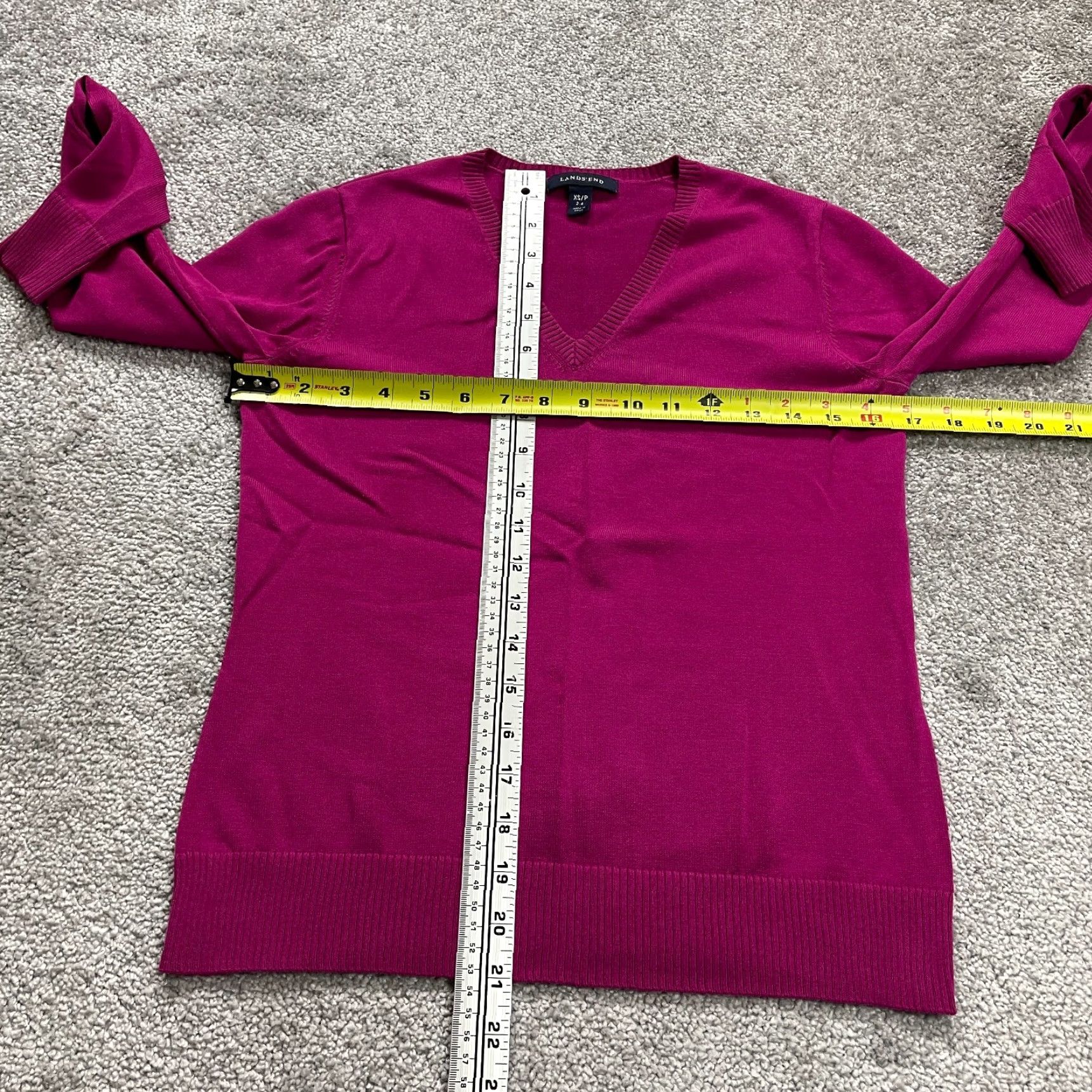 Lands' End Lands' End Sweater Women XS Fuchsia Pink V-Neck Tight Knit Casual Workwear Size XS / US 0-2 / IT 36-38 - 6 Thumbnail