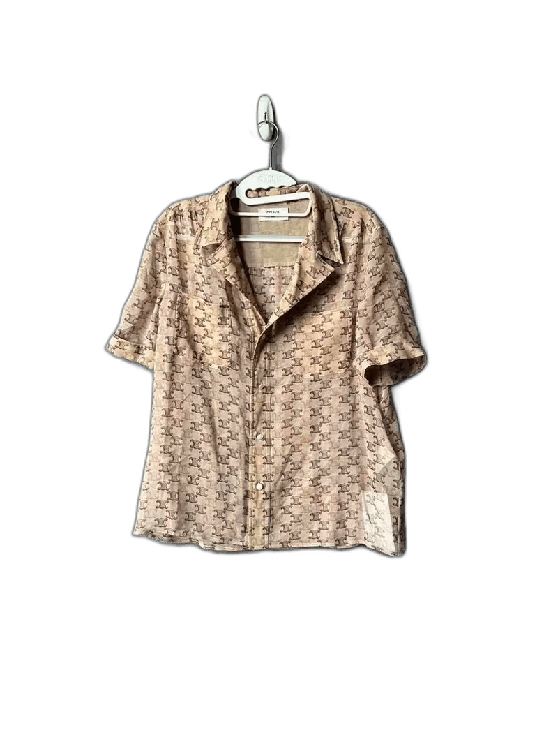 Celine Celine Beige Printed Silk Short Sleeve Shirt Size L / US 10 / IT 46 - 1 Thumbnail