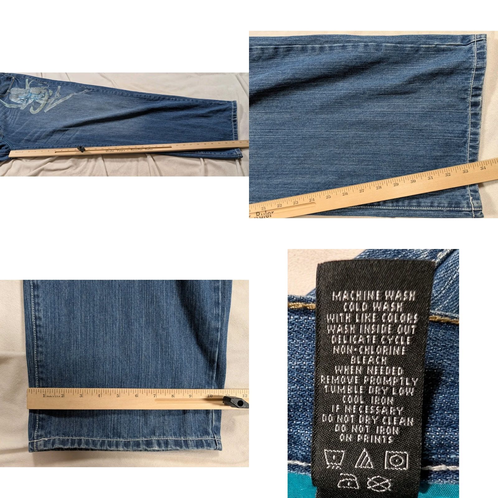 Enyce VTG Enyce Jeans Mens 42x34 Blue Baggy Embroidered Wide Leg Hip Hop Skater Y2K Jeans Mens 42 Blue Embroidered Baggy Wide Leg Hip Hop 90s Retro Mens Size US 42 / EU 58 - 10 Thumbnail