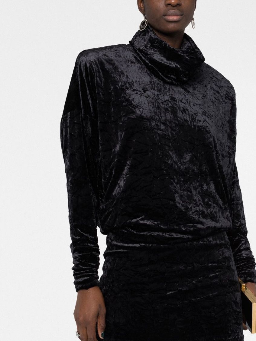 Saint Laurent Paris o1s1wg111124 High-Neck Top in Velvet Sweater in Black Size M / US 6-8 / IT 42-44 - 5 Thumbnail