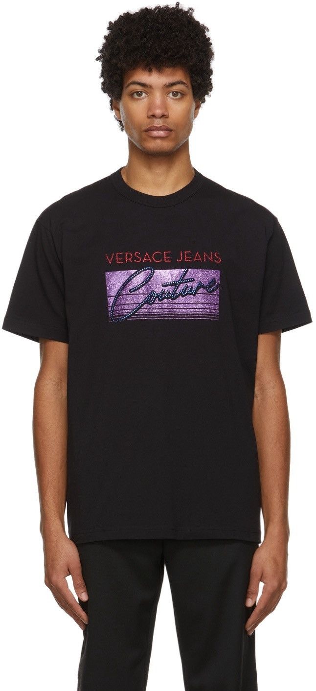 Versace Jeans Couture Versace Jeans Couture Black Rhinestone Logo T-Shirt Size US XXL / EU 58 / 5 - 8 Thumbnail