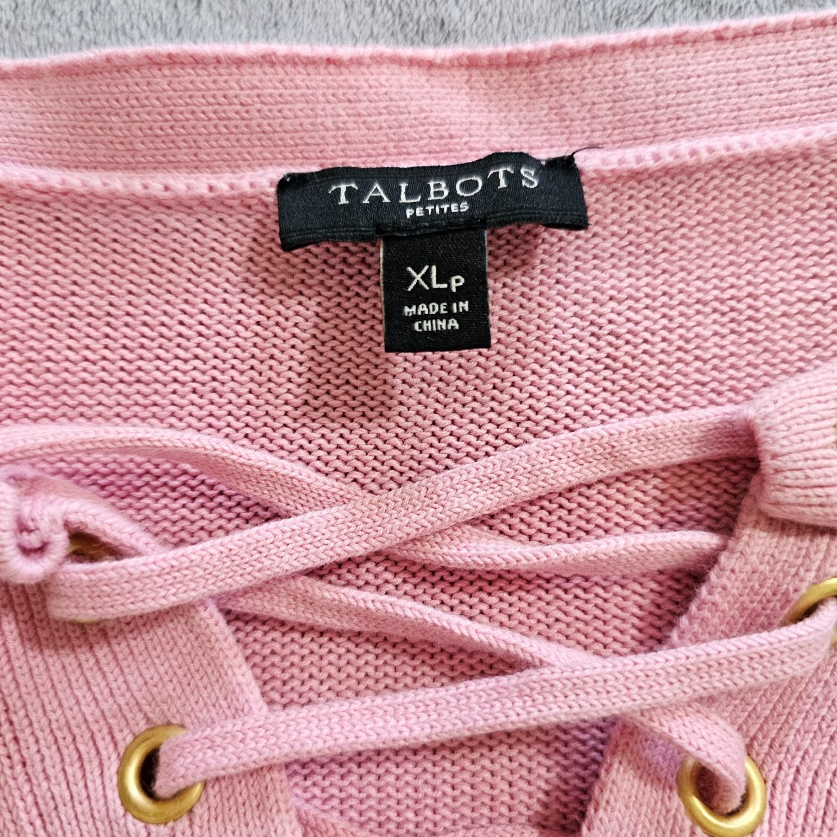 Talbots Talbots Sweater Top Women XL Petite Pink Long Sleeve V-Neck Lace Up Casual Chic Size XL / US 12-14 / IT 48-50 - 3 Thumbnail