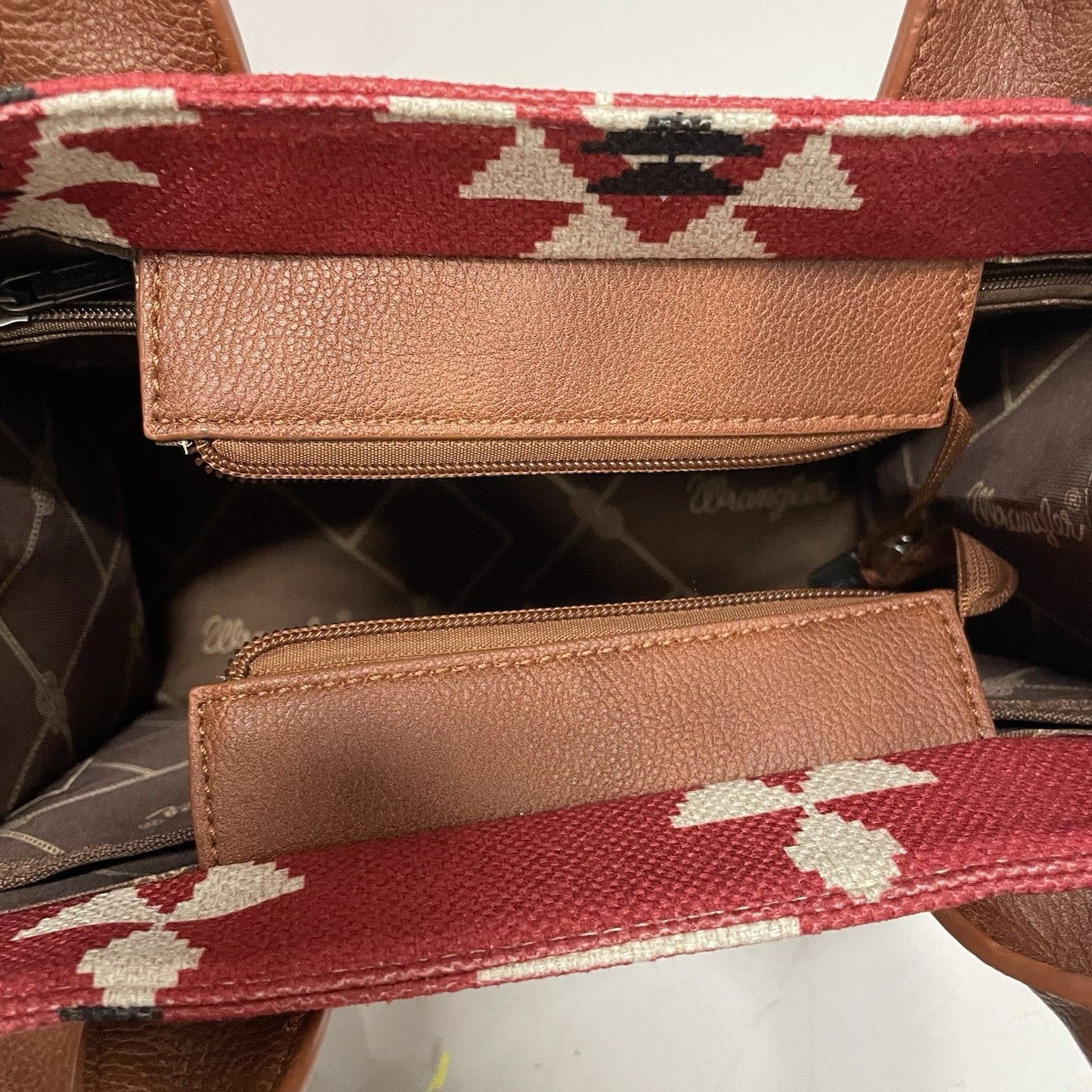 Wrangler Wrangler Aztec Tribal Leather Canvas Crossbody Bag Purse Red Size ONE SIZE - 3 Thumbnail