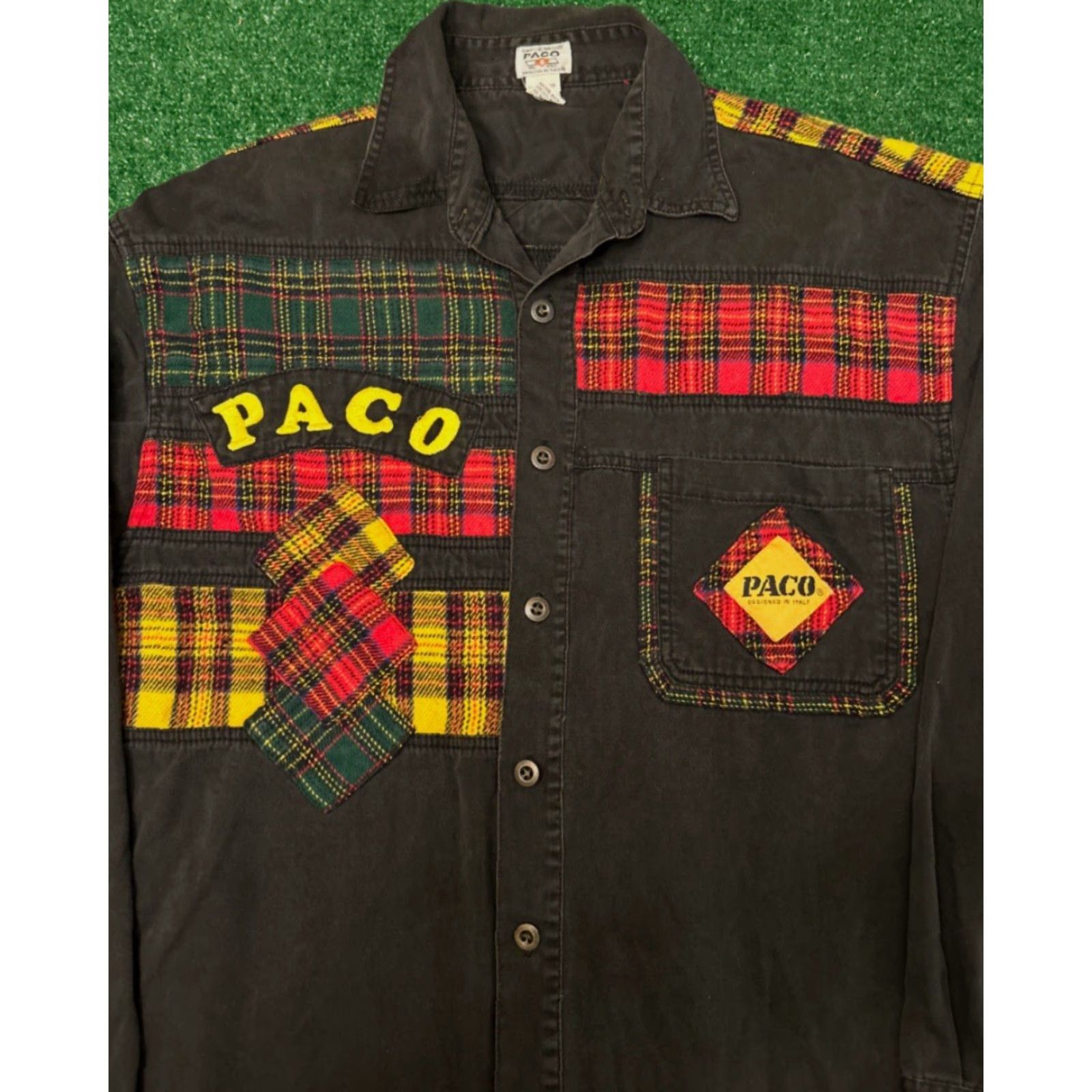 Vintage VINTAGE PACO Patchwork Button-Up Shirt Mens L Black 90s Y2K Punk Grunge Hip Hop Size US L / EU 52-54 / 3 - 3 Thumbnail