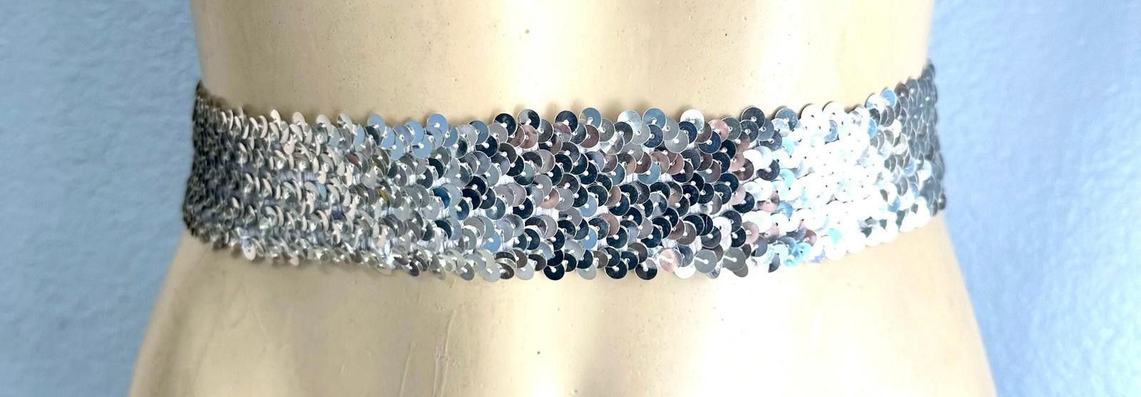 Designer Sequin Fashion Belt Silver Size ONE SIZE - 2 Thumbnail