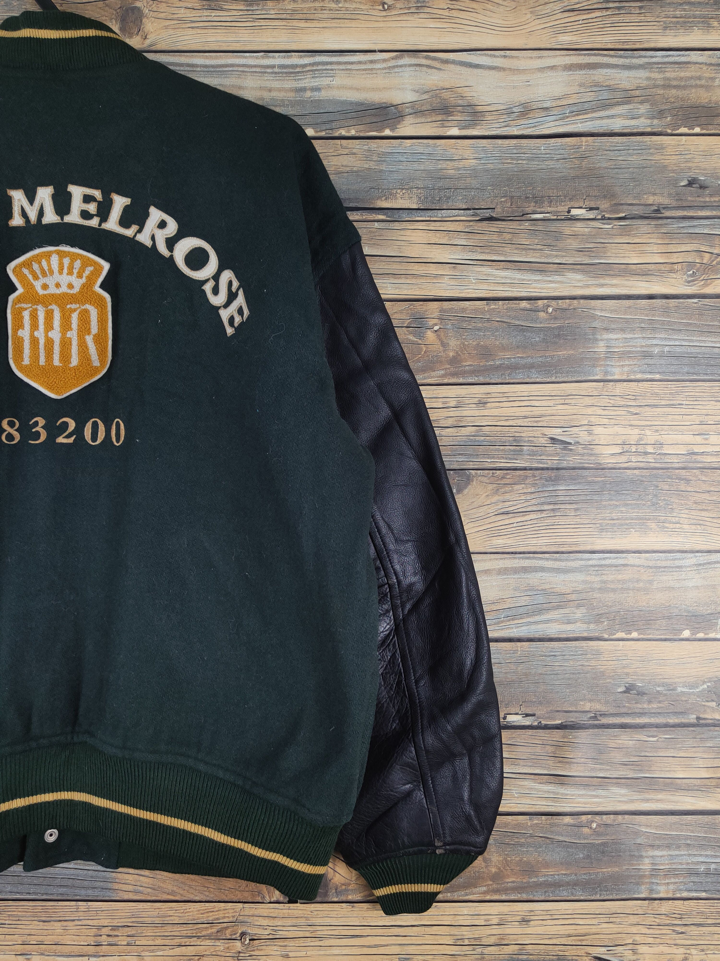 Melrose Men's Melrose Dark Green Leather Varsity Jacket #W1226 Size US L / EU 52-54 / 3 - 14 Thumbnail