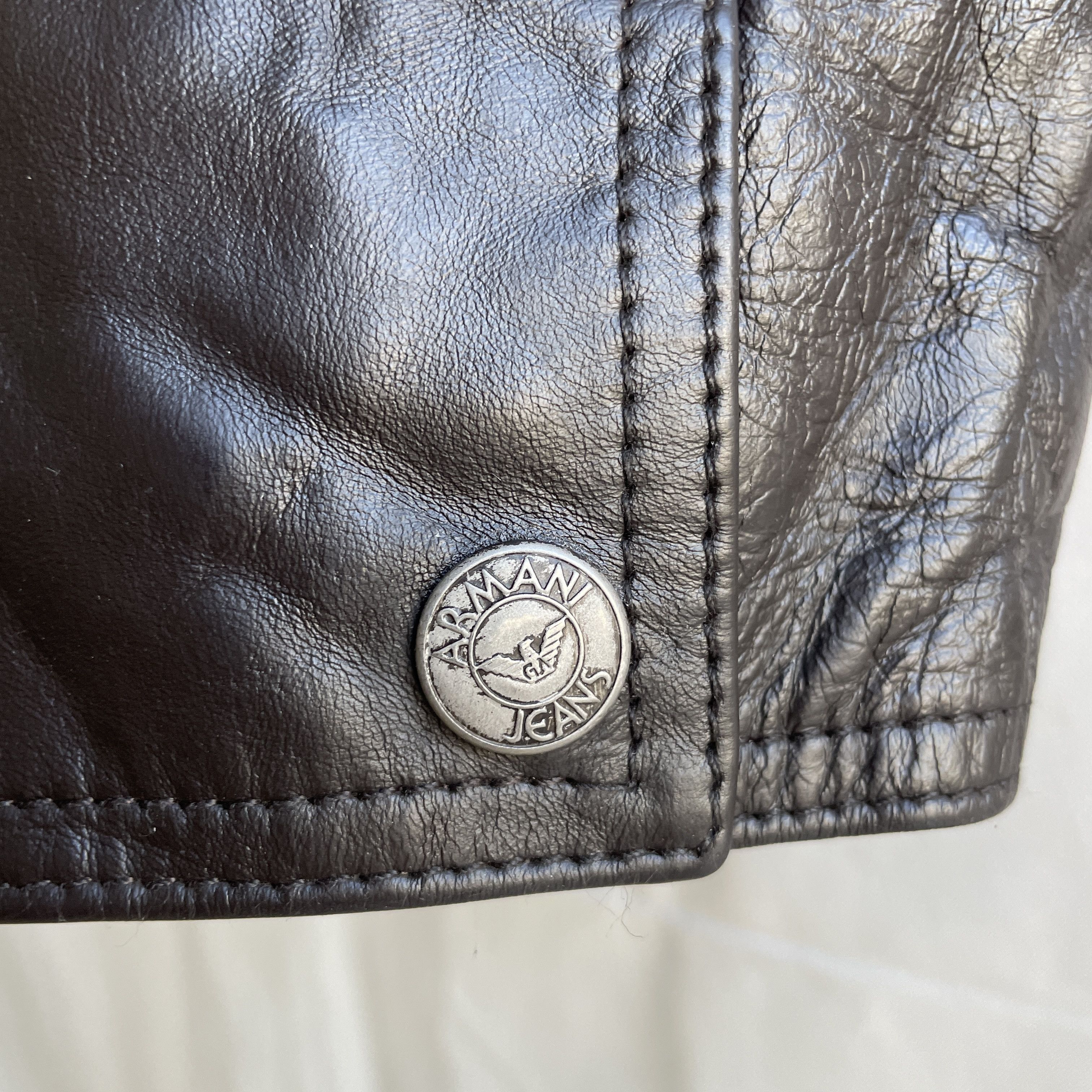 Giorgio Armani Armani Jeans Vintage 90s 00s Womens Collared Leather Jacket Size M / US 6-8 / IT 42-44 - 12 Thumbnail