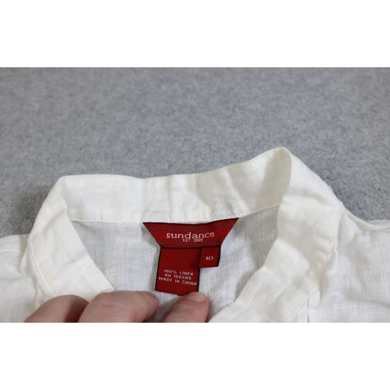 Vintage Sundance Linen Shirt Women 10 White Short Sleeve Button Pleated Boho Coastal Size L / US 10 / IT 46 - 3 Thumbnail