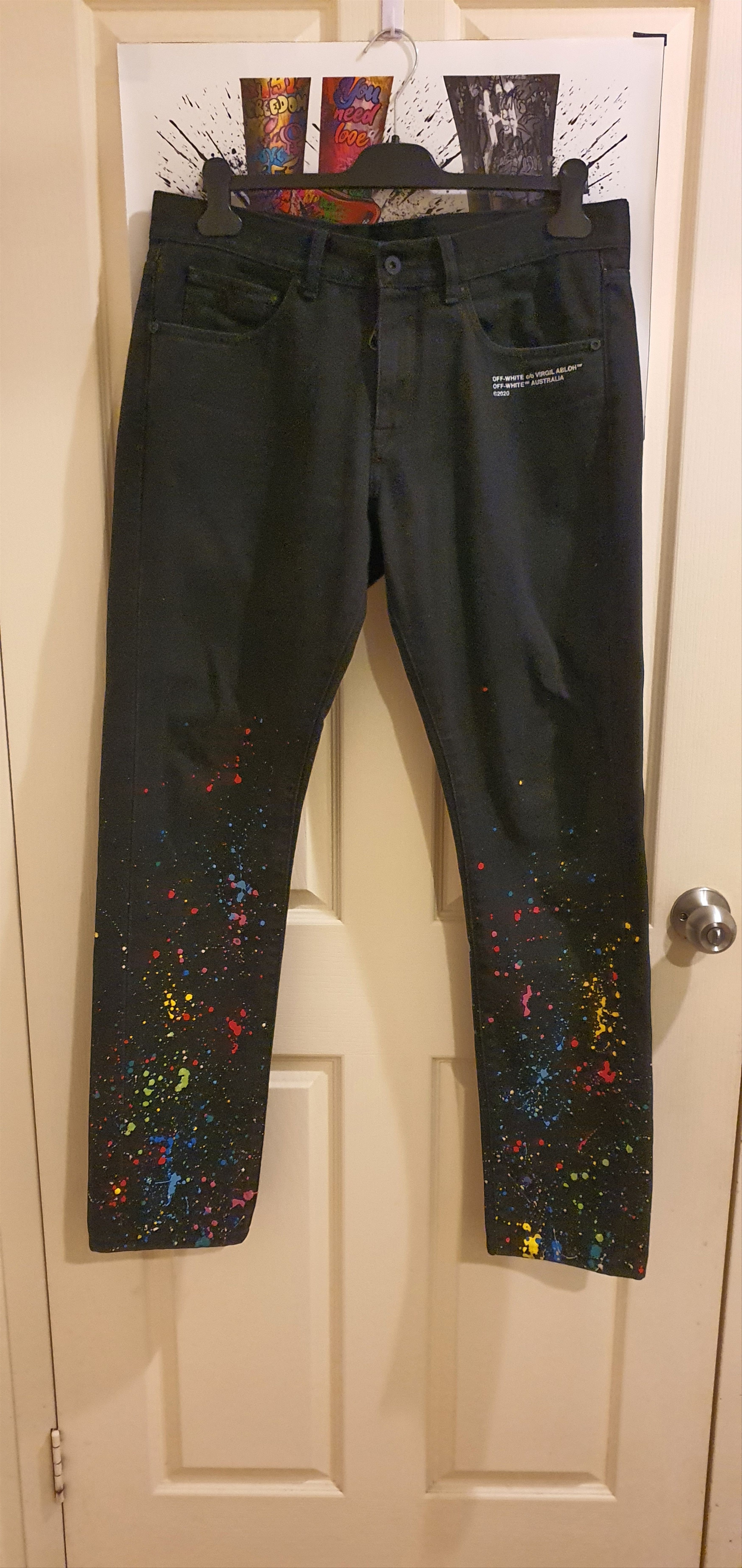 image of Off-White X Mr Splatter Denim Pants in Black, Men's (Size 34)