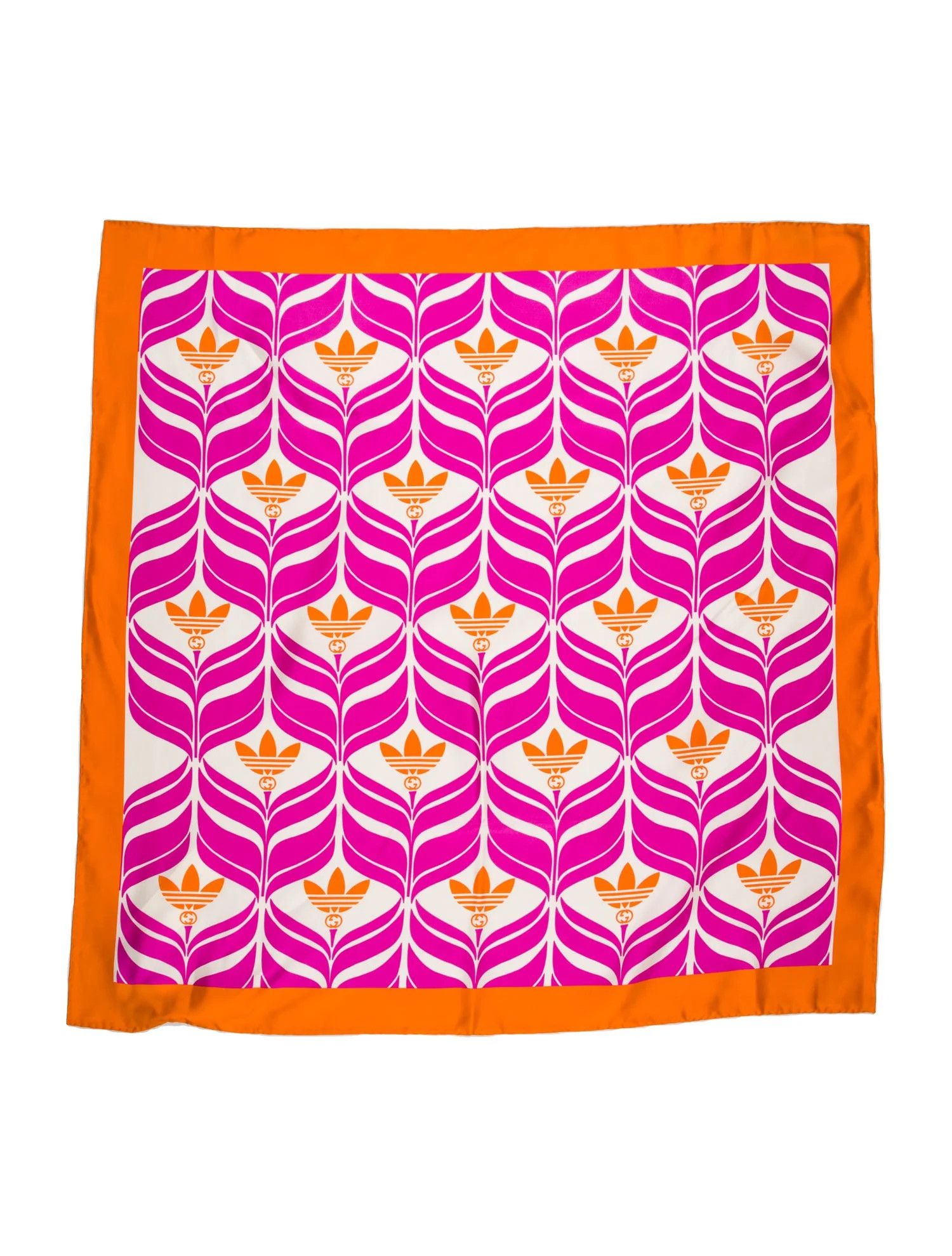 GUCCI X ADIDAS pink orange logo print silk square scarf