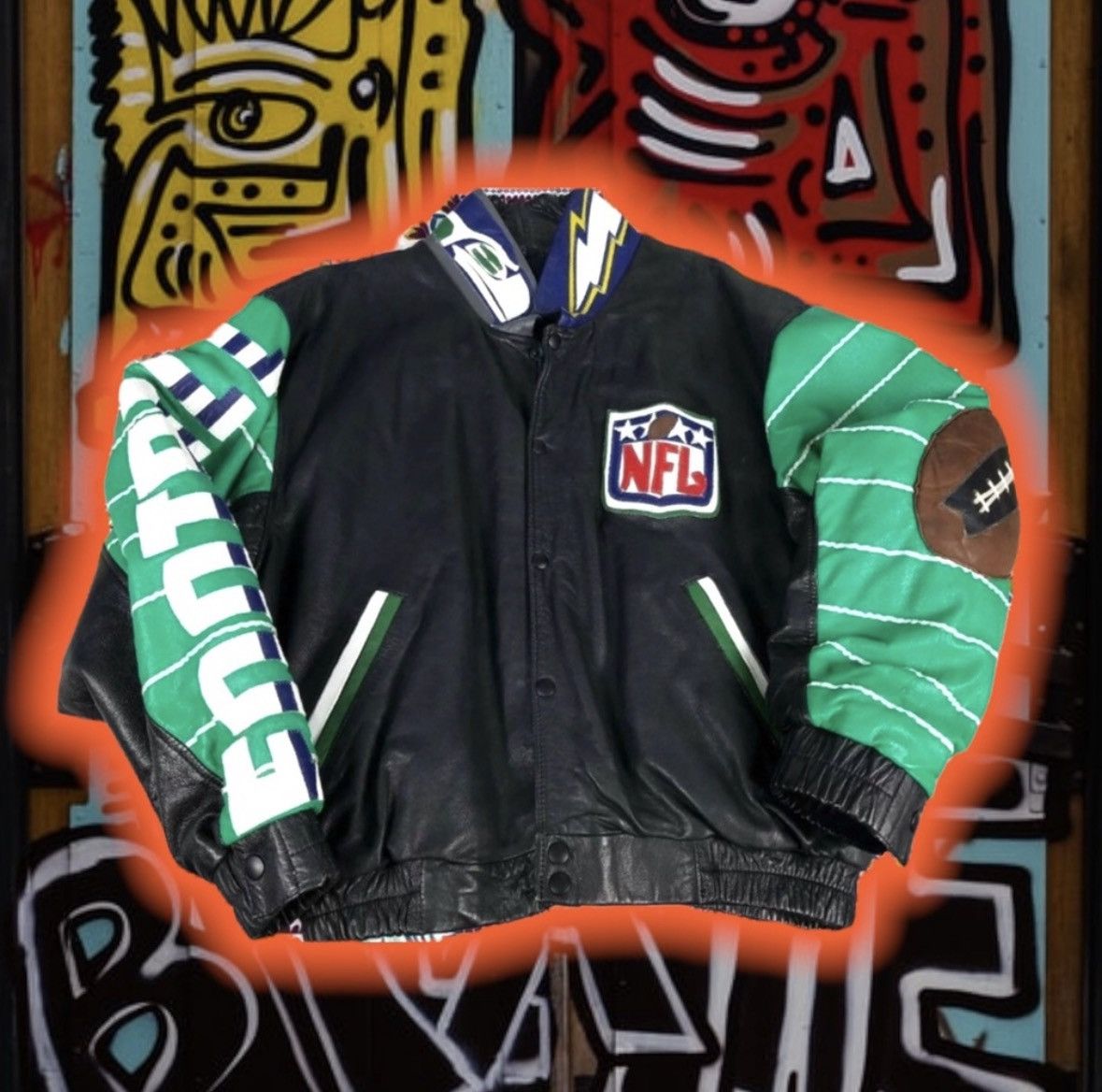 NFL 💎ViNTaGe💎 ReVi NFL 🏈 LeaTHeR BoMBeR 💣 🧥 Size US M / EU 48-50 / 2 - 3 Thumbnail