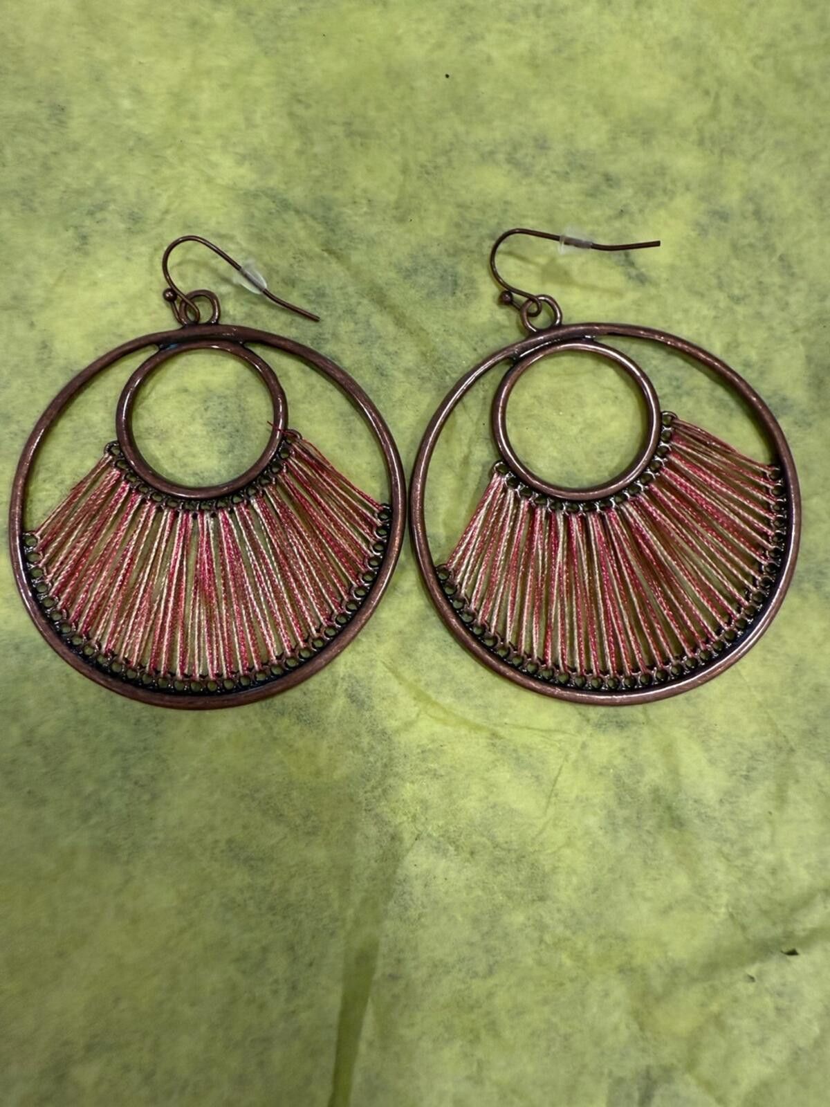 Other Boho woven thread metal double loop dangle earrings Size ONE SIZE - 2 Thumbnail