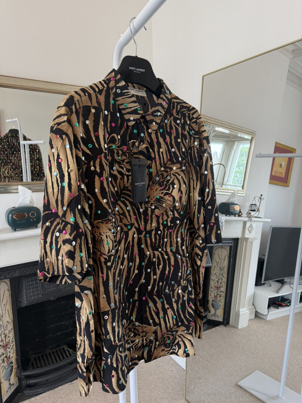 Saint Laurent Paris Saint Laurent Silk Tiger Shirt with Metallic Dots Size US M / EU 48-50 / 2 - 4 Thumbnail
