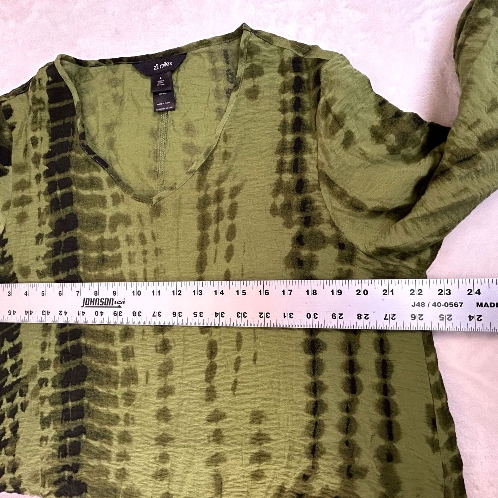 Vintage Ali Miles Blouse Top Large Green Tie-Dye 3/4 Sleeve Button Back Detail Womens Size L / US 10 / IT 46 - 5 Thumbnail