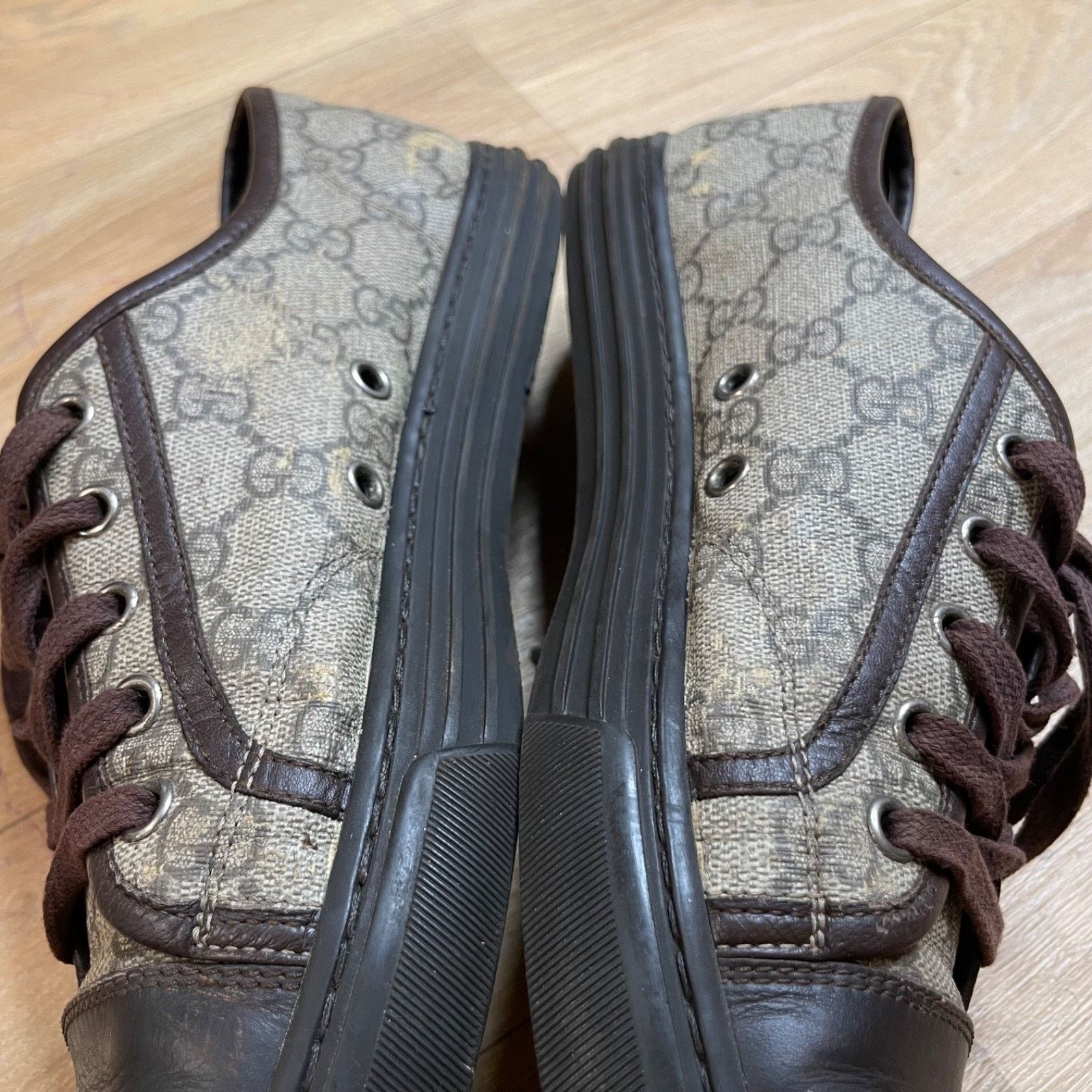 Gucci GUCCI Sneakers BROWN Leather low Top GG Monogram Canvas Size US 8 / EU 41 - 10 Thumbnail