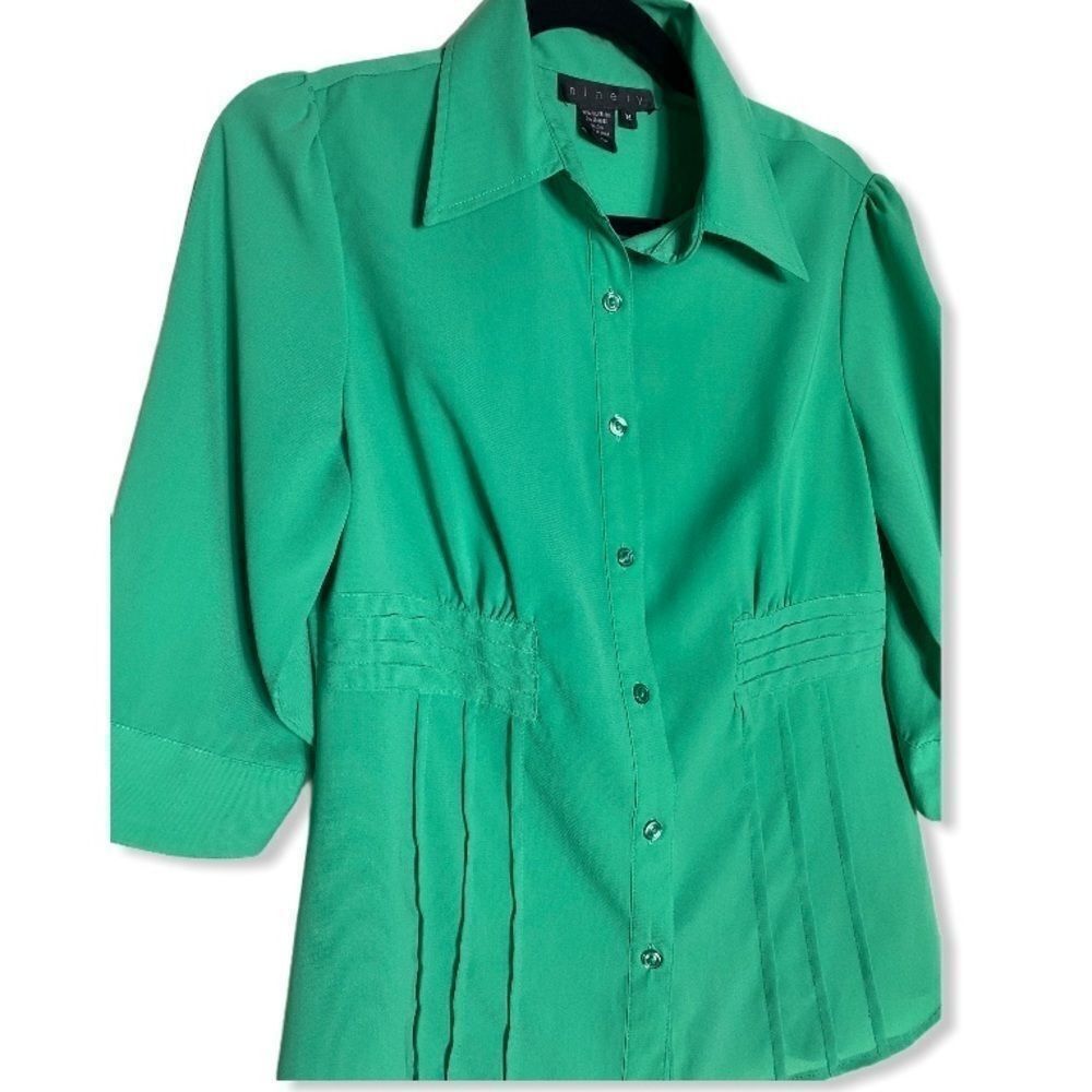 Other Ninety Green Button-Down Blouse | Size M | Collared 3/4 Slee Size M / US 6-8 / IT 42-44 - 1 Thumbnail