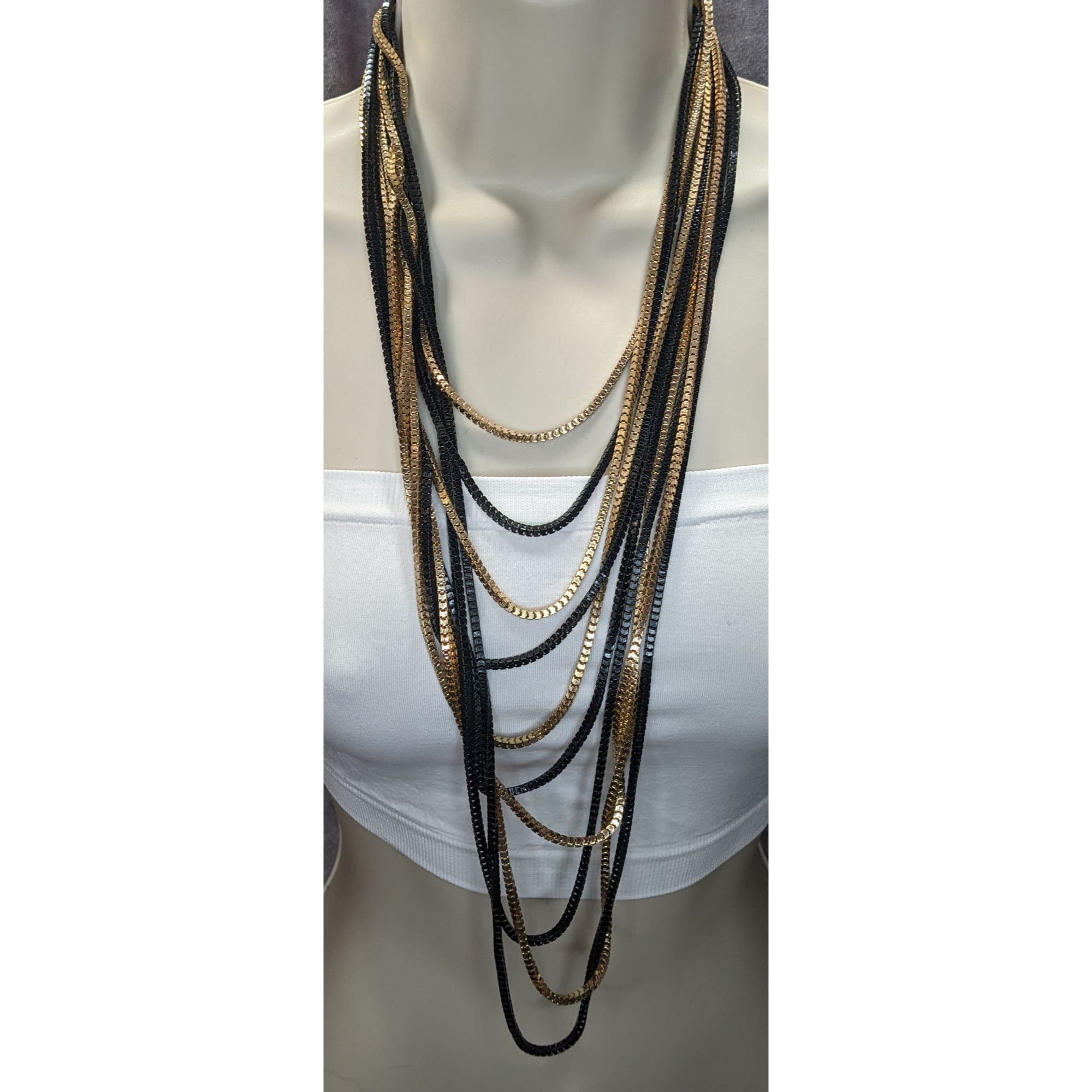 Other Elegant Glam Layered Black & Gold Multi-Strand Necklace With Size ONE SIZE - 1 Thumbnail