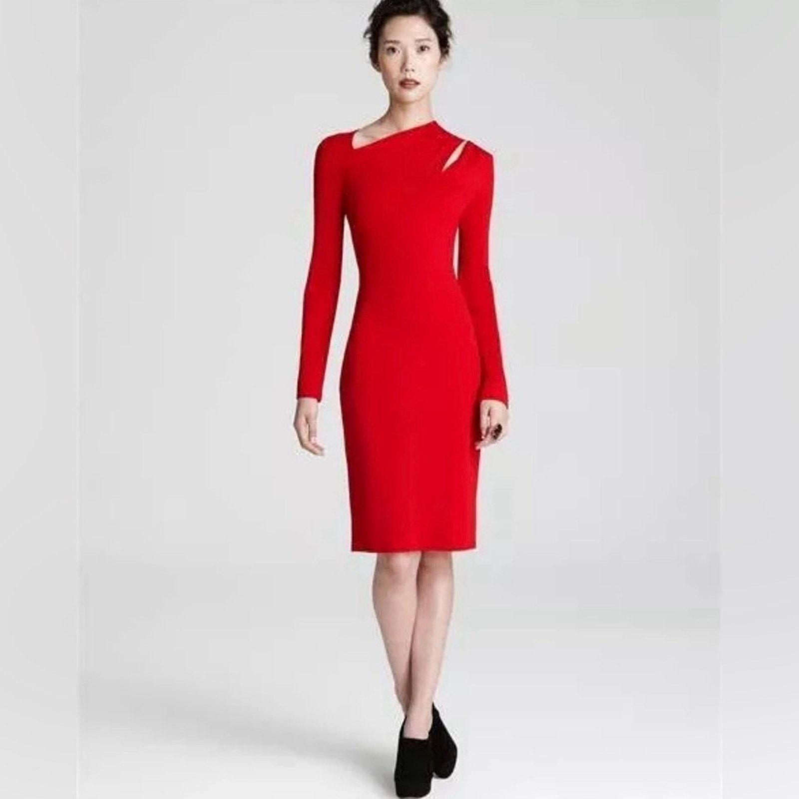 Escada Escada Red Neck Cut Out Sheath Dress Designer Size 38 Size L / US 10 / IT 46 - 12 Thumbnail