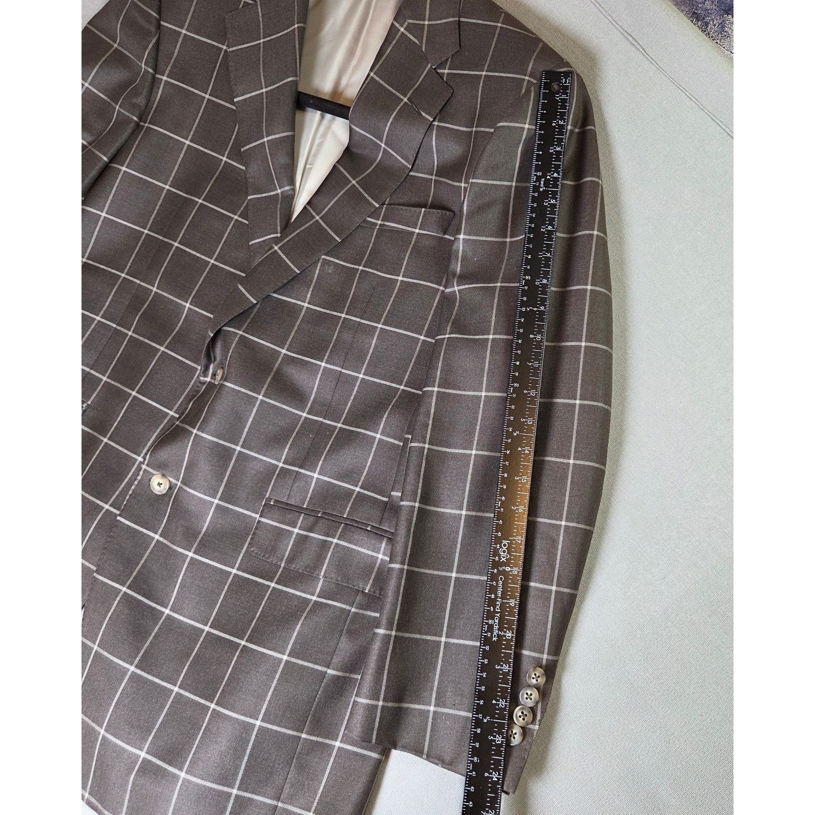 Samuelsohn Samuelsohn Earl Silk Camel Hair Windowpane Blazer 44L Size 44L - 22 Thumbnail