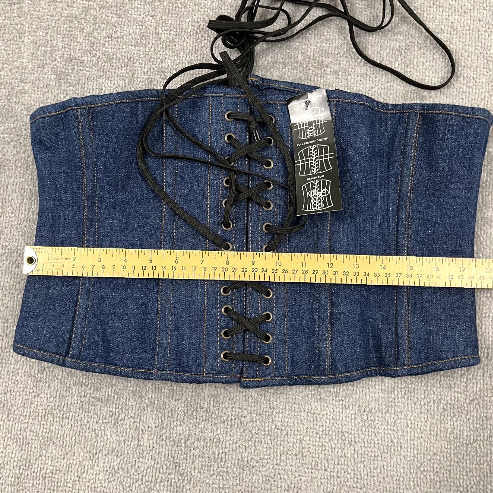 Denime VTG Denim Underbust Corset Top Womens Sz 36 Blue Adjustable Lace Festival Heavy Shirt Sleeveless Casual Womens 36 Blue Knit? Size M / US 6-8 / IT 42-44 - 5 Thumbnail