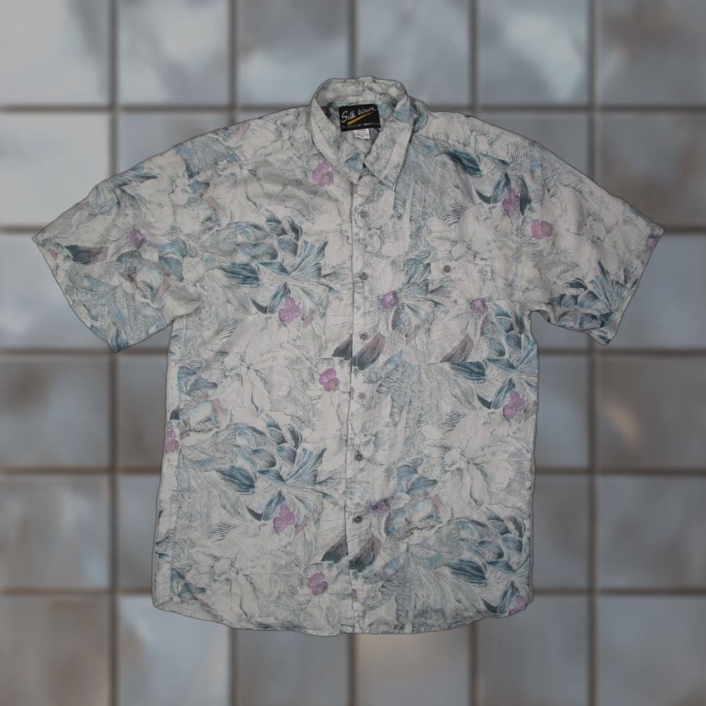Etro VINTAGE Silk Wave Shirt Mens Medium Gray Floral Button Up Hawaiian Tiki Retro Size US M / EU 48-50 / 2 - 1 Thumbnail
