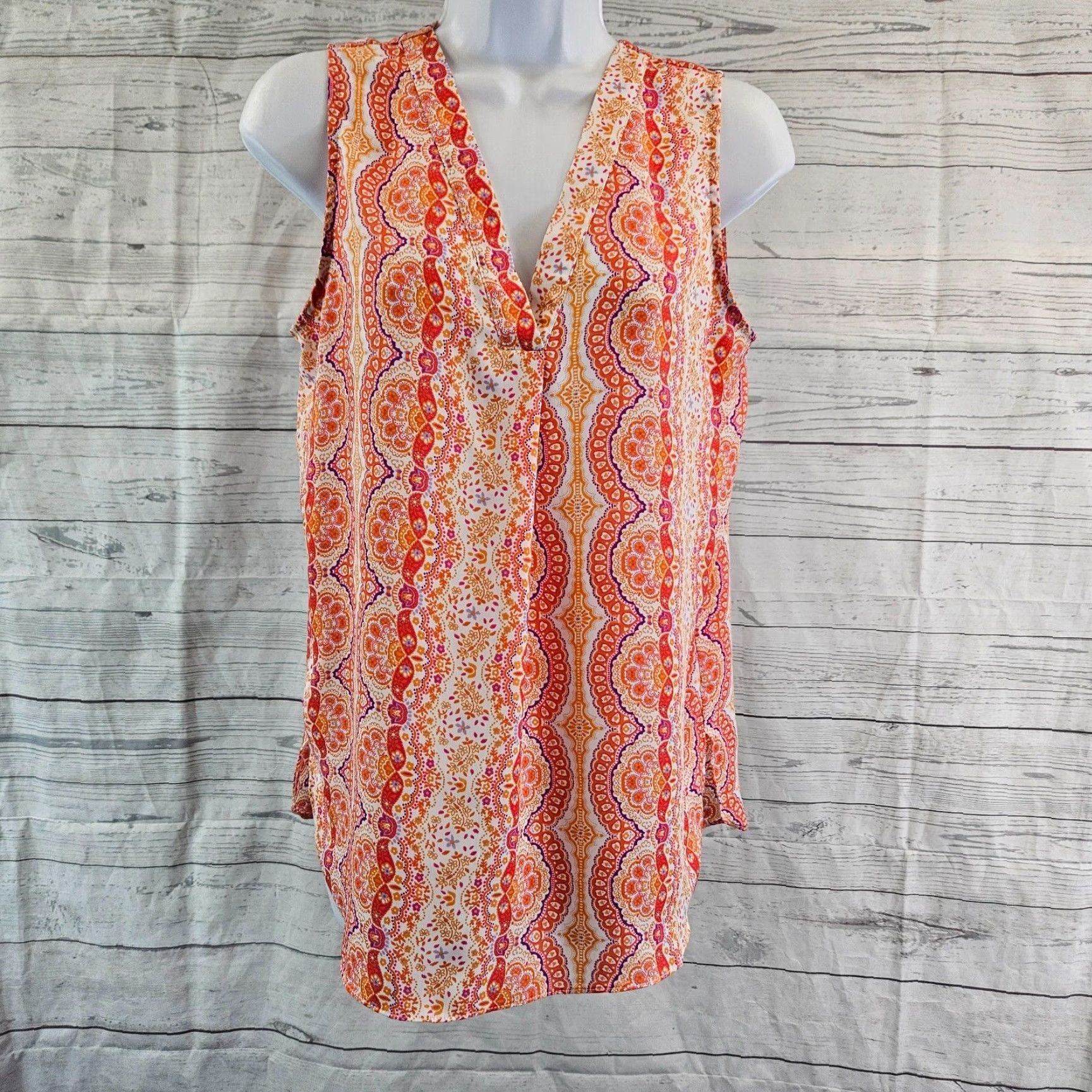 Cynthia Rowley Cynthia Rowley Womens Top Blouse Sleeveless V-Neck XS Small Multicolor Orange Purple 90s? (Wait no) Size S / US 4 / IT 40 - 2 Thumbnail