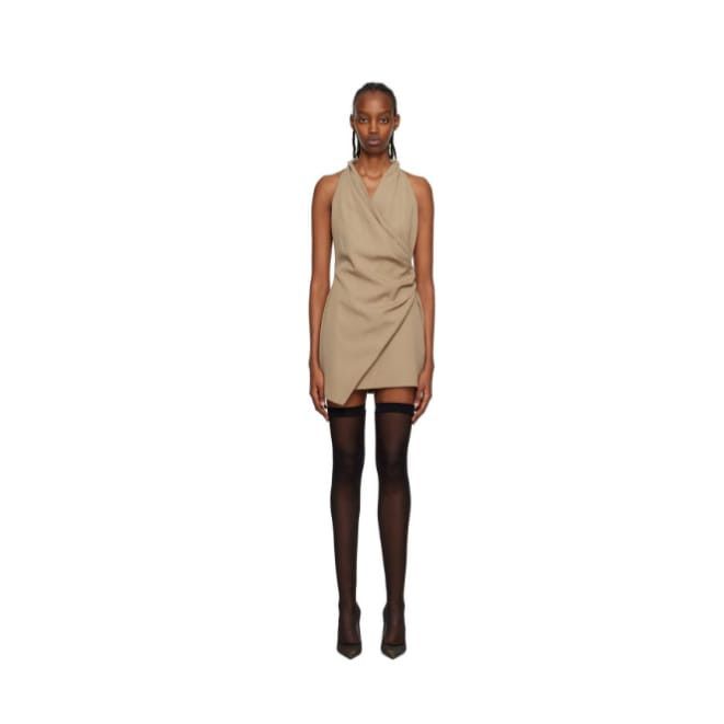 Balmain o1y0525 Mini Dress in Beige Size L / US 10 / IT 46 - 1 Thumbnail