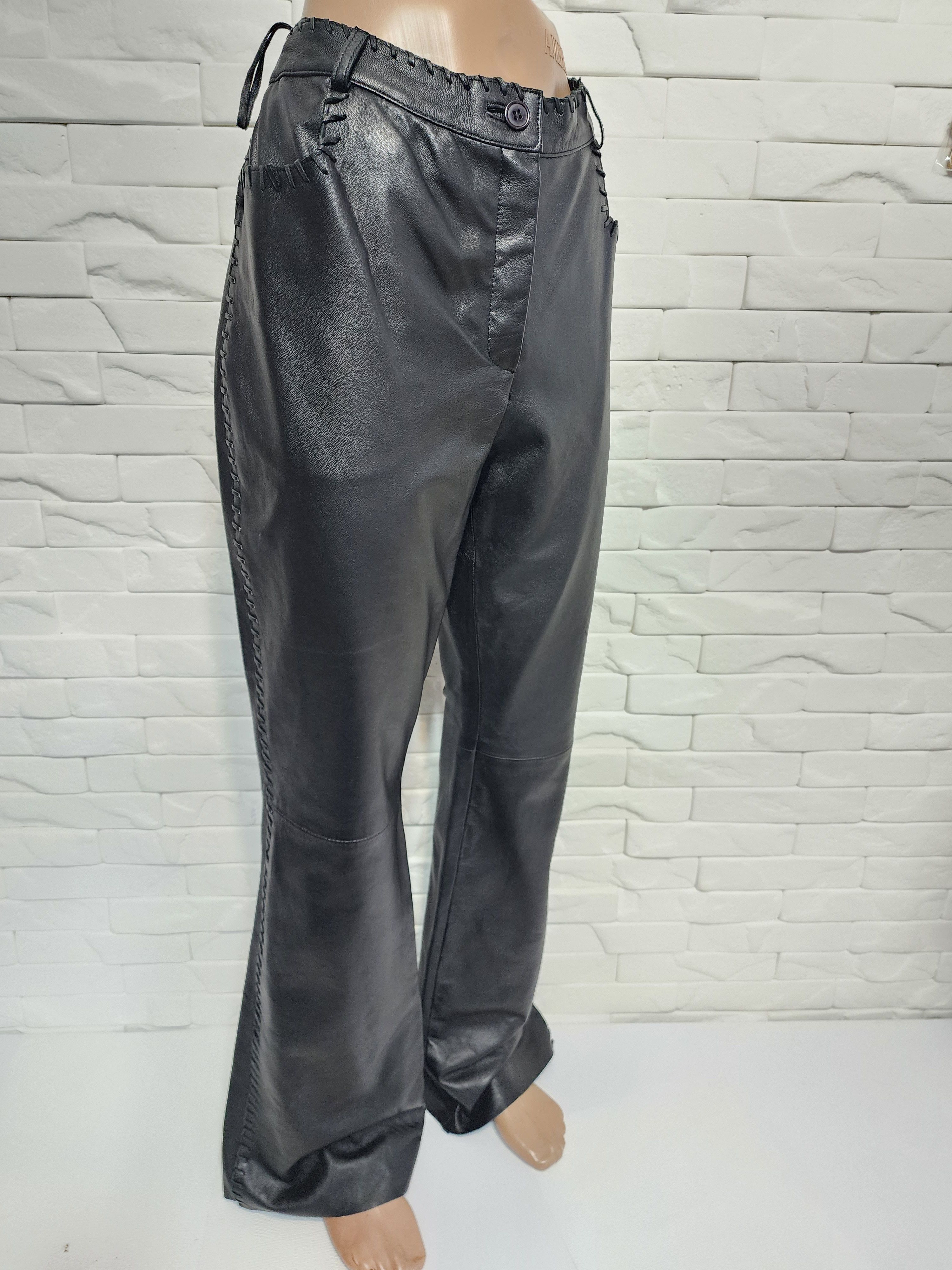 Genuine Leather Black Leather Pants: Women's Denim Style Leather Trousers Size 31" - 3 Thumbnail