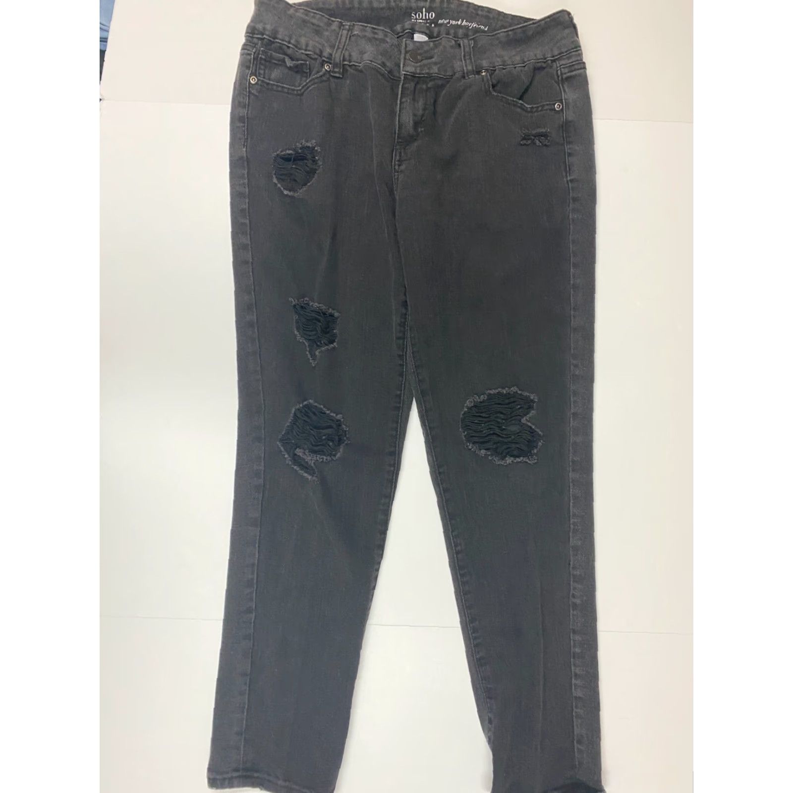 Vintage SOHO New York and Company Jeans Womens Boyfriend 30 Black Denim Zip Sl 28in Mid Rise Stretch Slimming Crop Modern Designer Size 30" / US 8 / IT 44 - 6 Thumbnail