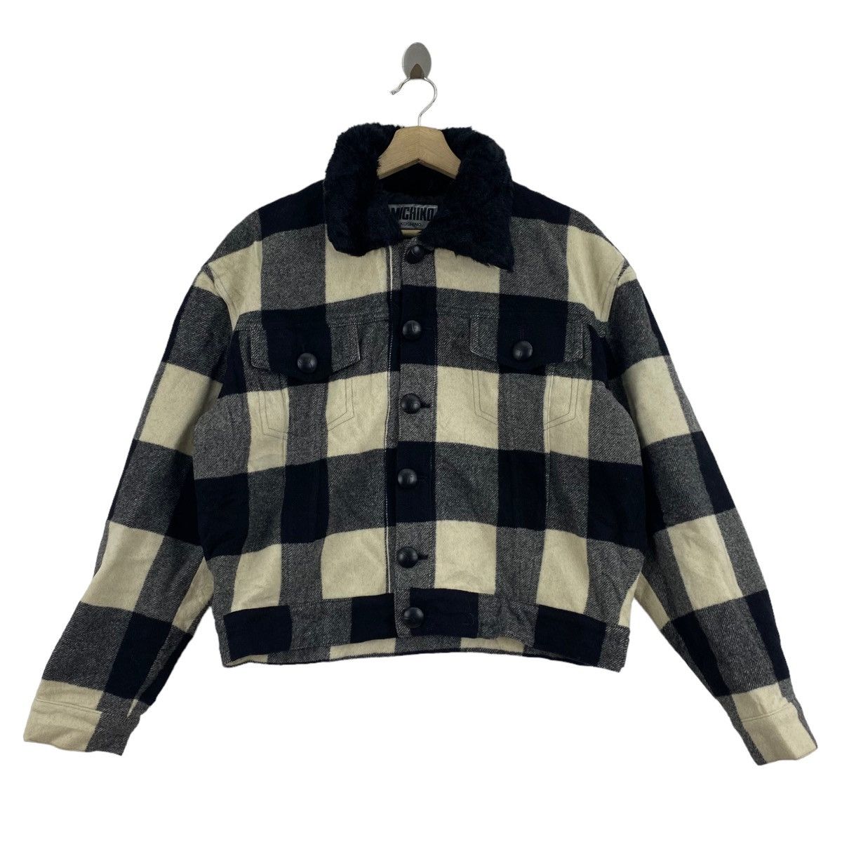 image of Michiko Koshino Japanese Designer Check Tartan Button Up in Black/White, Men's (Size Medium)
