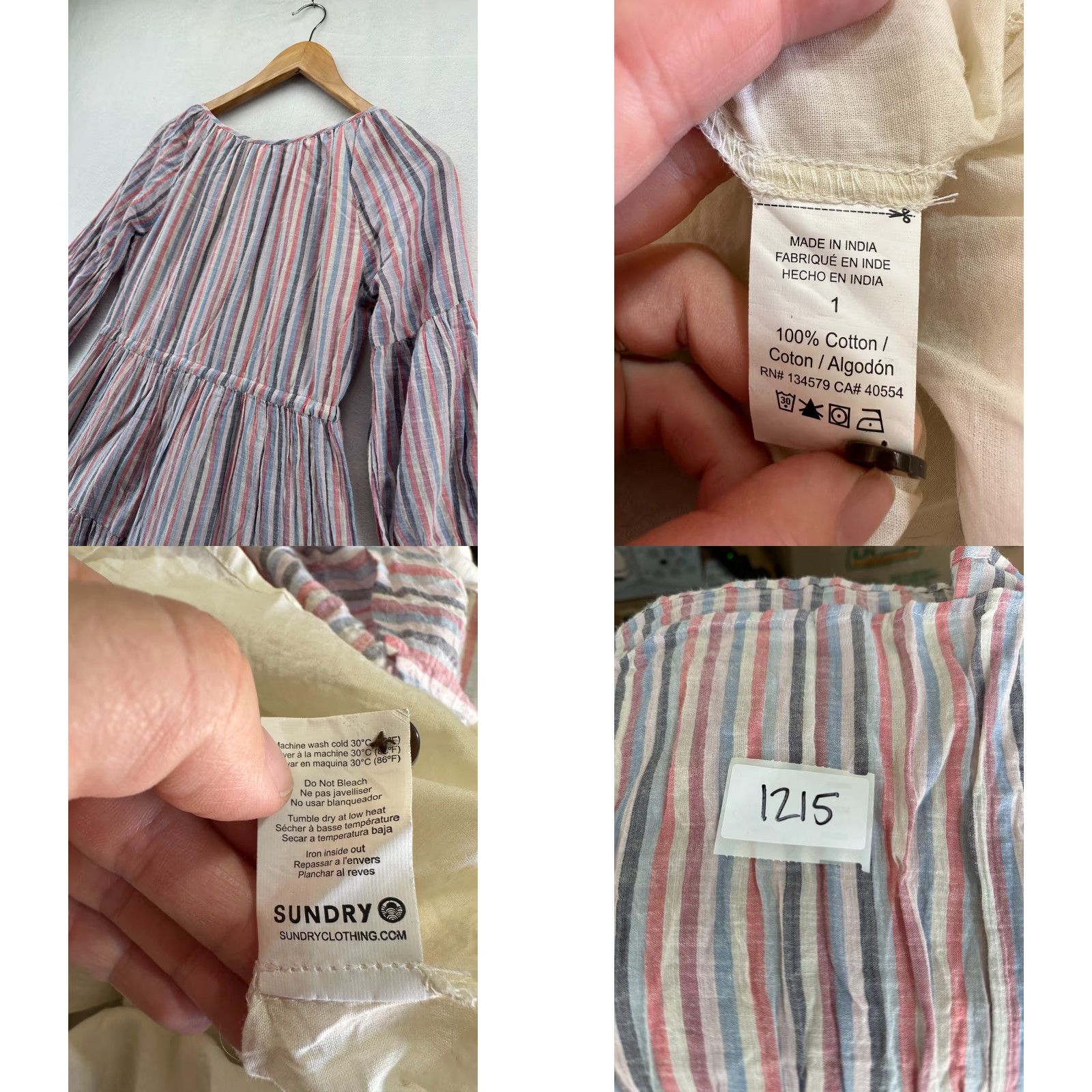 Sundry Sundry Striped Dress Long Sleeve Fit & Flare Cotton Womens Size 1 Knee Length Multicolor Casual Womens Size XS / US 0-2 / IT 36-38 - 8 Thumbnail