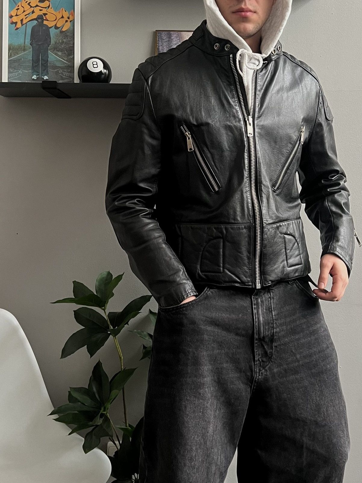 Sears × Vintage Vintage Sears Black Leather Racer Jacket Size US M / EU 48-50 / 2 - 3 Thumbnail