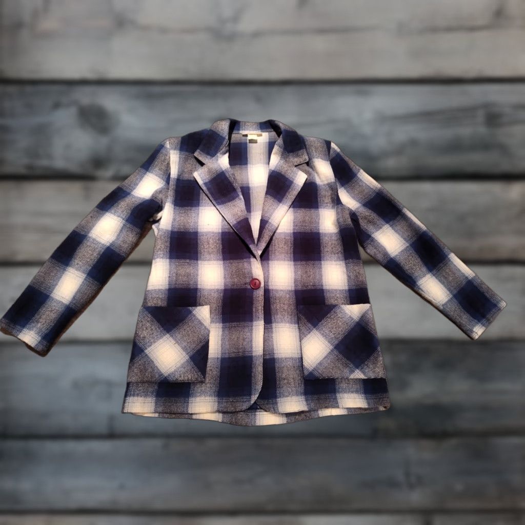 Vintage VINTAGE Susan Neal Plaid Blazer Coat Women's Medium Blue Fleece 100% Acrylic Shoulder Pads Casual Formal 90s Style Size M / US 6-8 / IT 42-44 - 1 Thumbnail