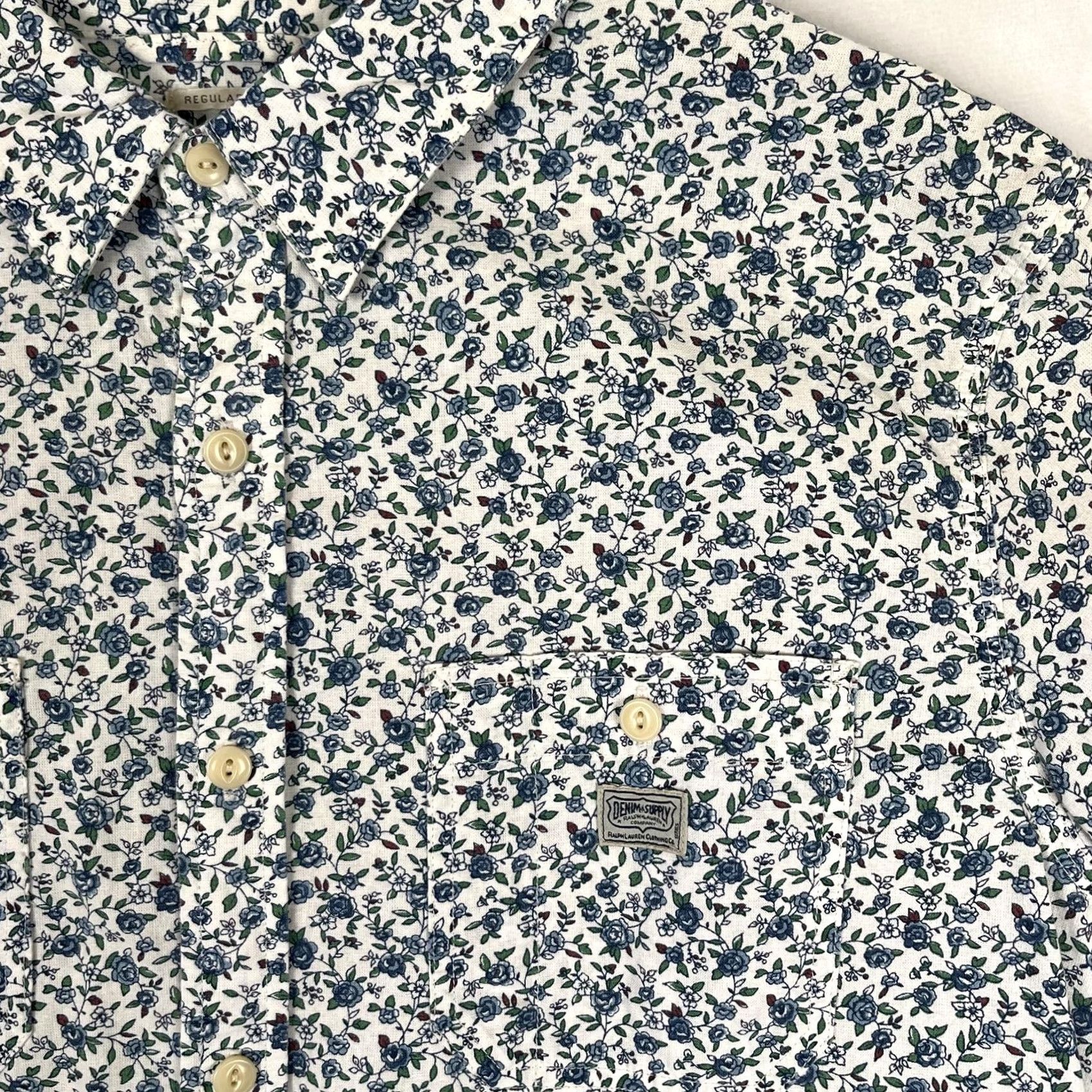 Vintage Denim & Supply Ralph Lauren Shirt Mens XL Blue Floral Short Sleeve Button Casual Size US XL / EU 56 / 4 - 2 Thumbnail