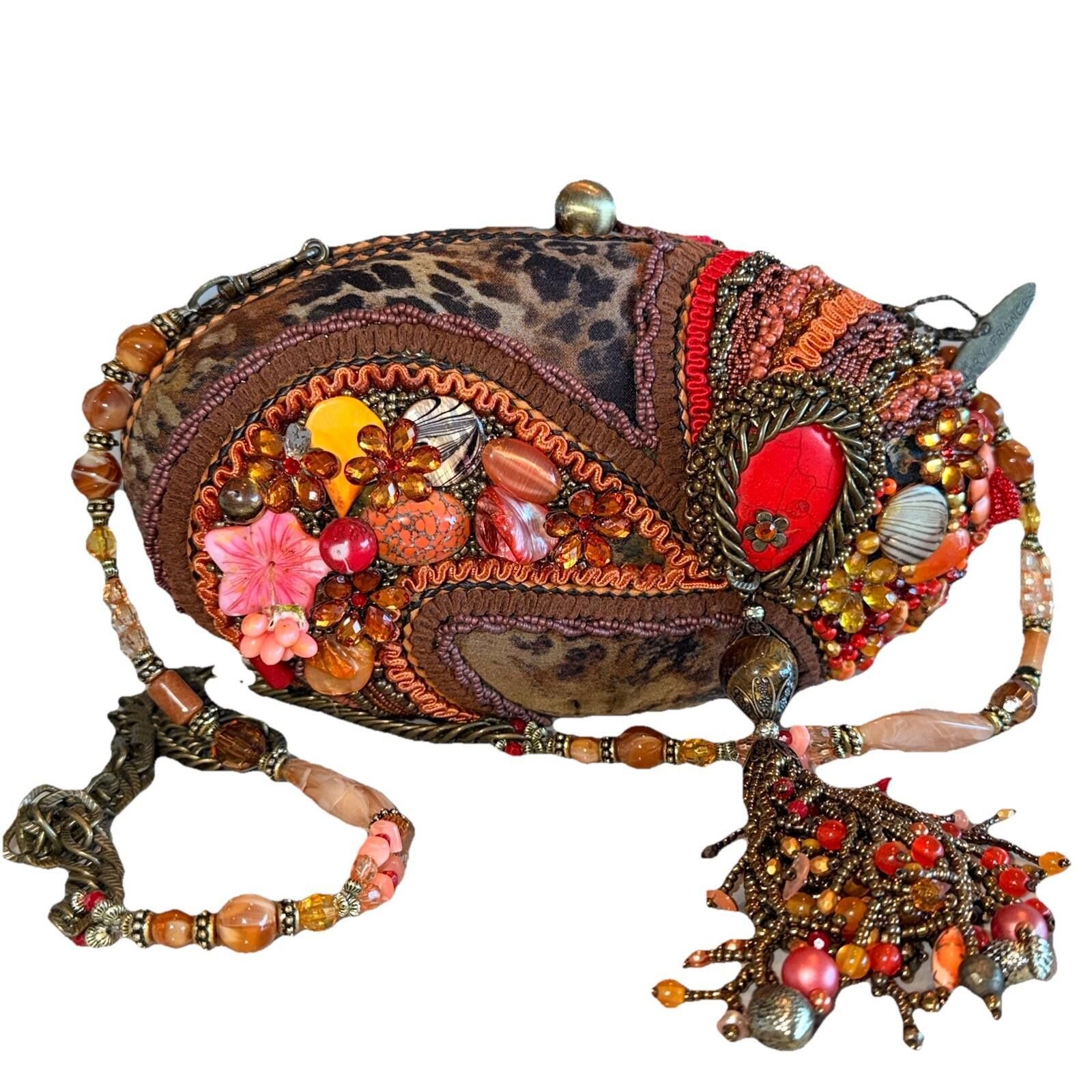 Mary Frances Sun Animal Print Earth Flower Pink Brown Crossb in Black, Women's